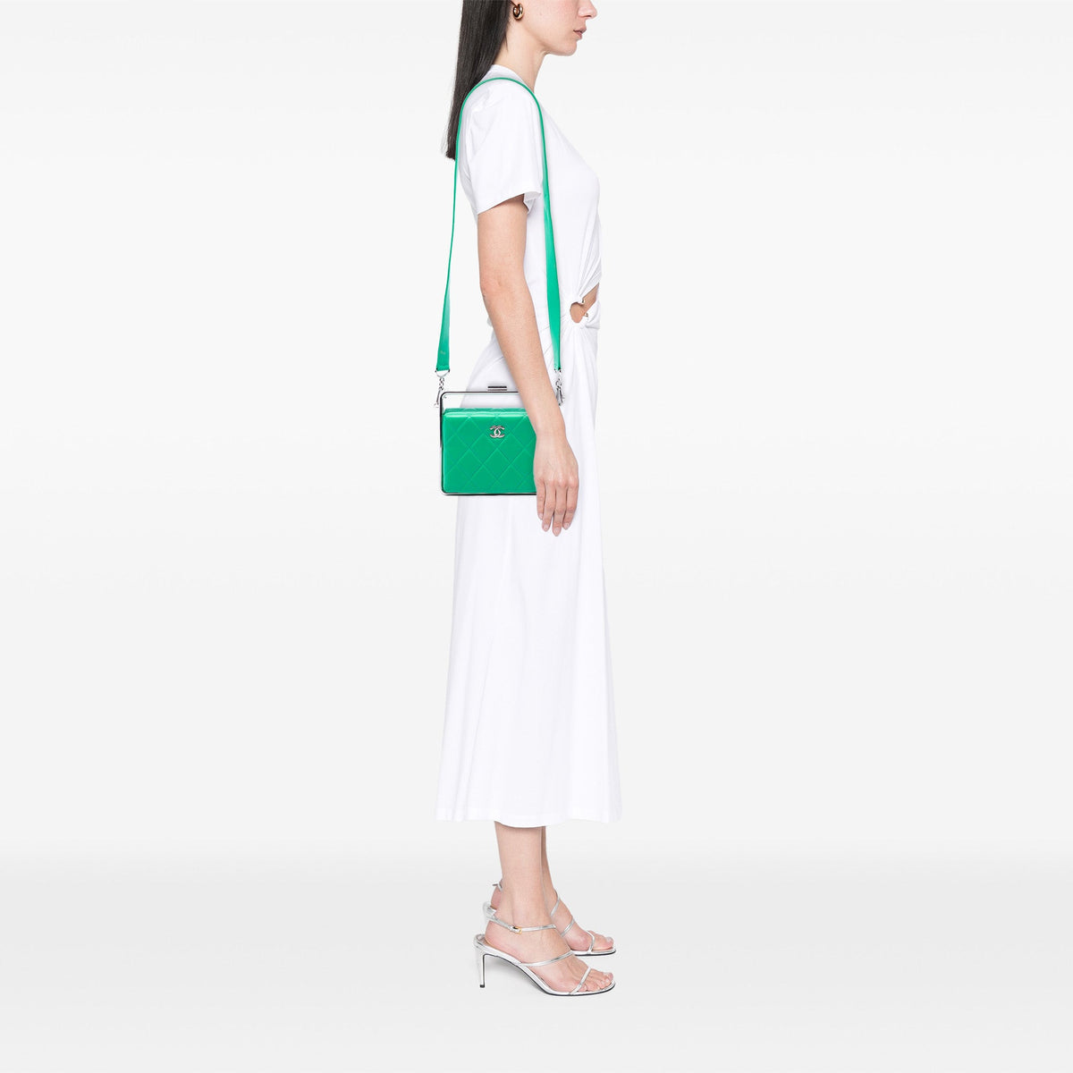 Chanel CC Quilted Lambskin Metal Bar Convertible Clutch — Green