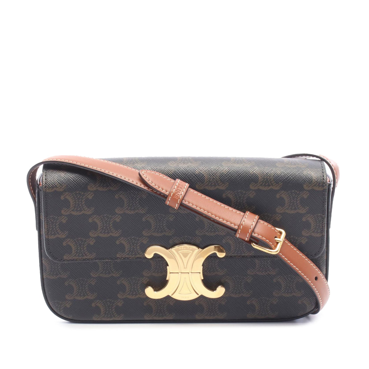 Celine Triomphe Coated Canvas Claude Chain Shoulder Bag — Brown