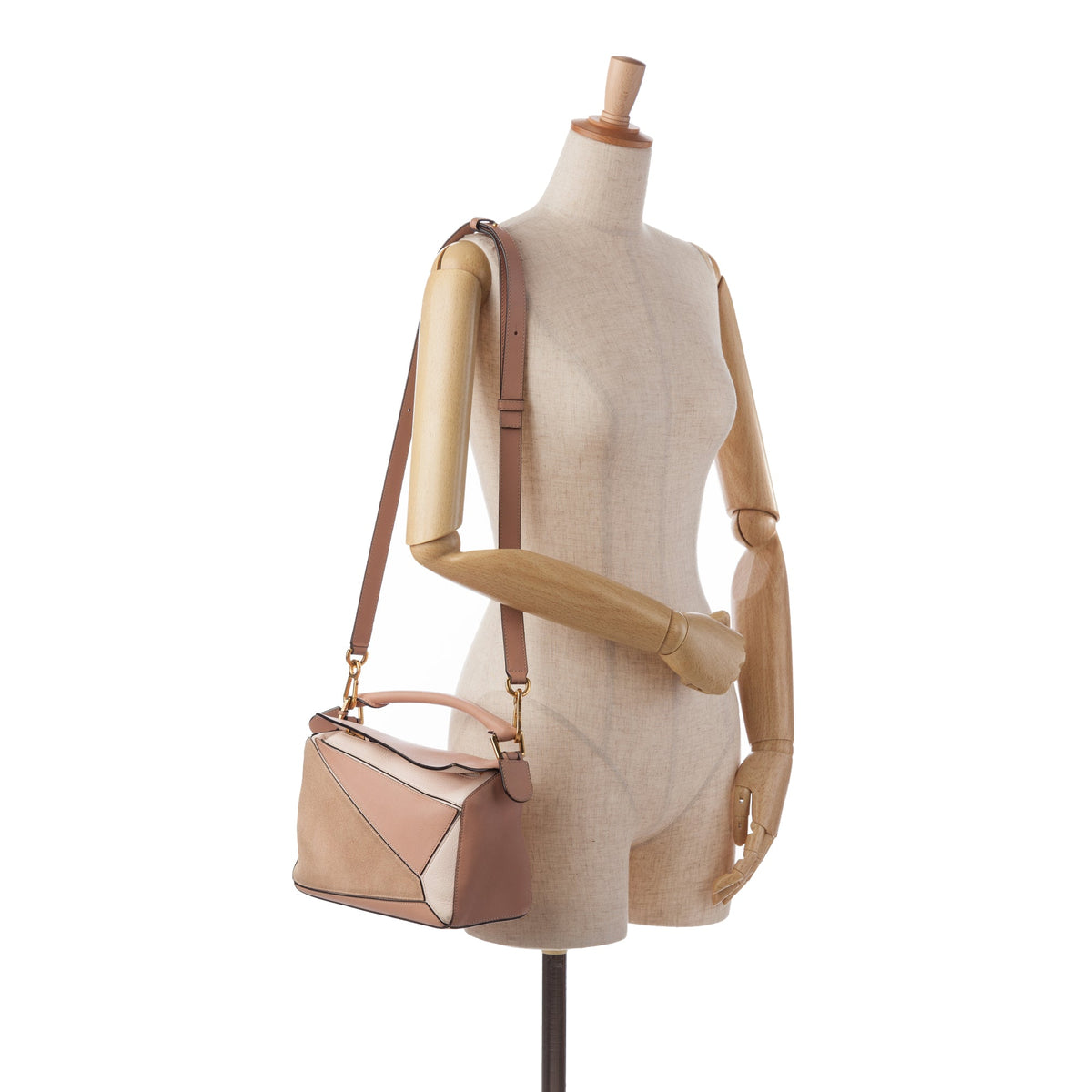 LOEWE Small Tricolor Calfskin and Suede Puzzle Satchel