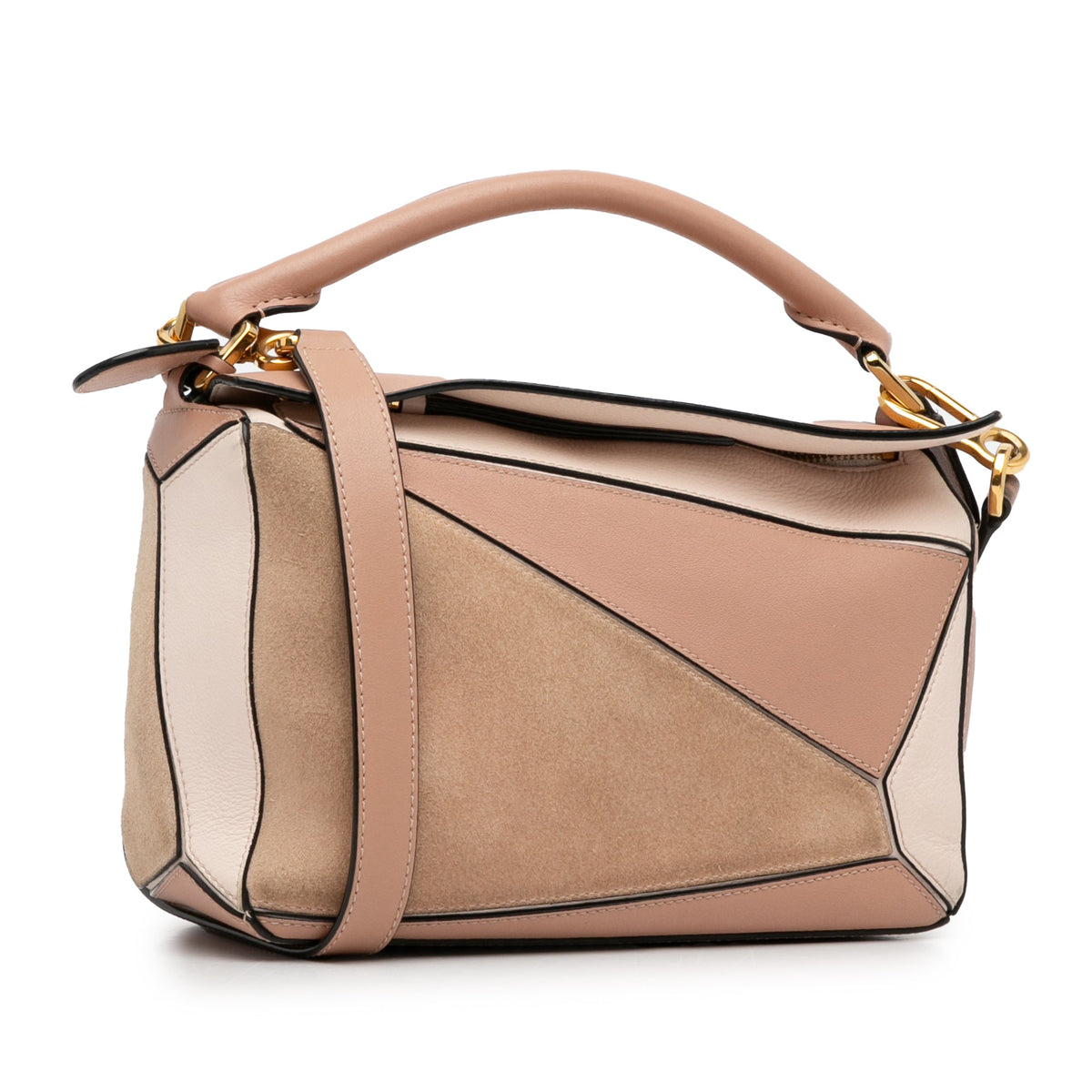 LOEWE Small Tricolor Calfskin and Suede Puzzle Satchel