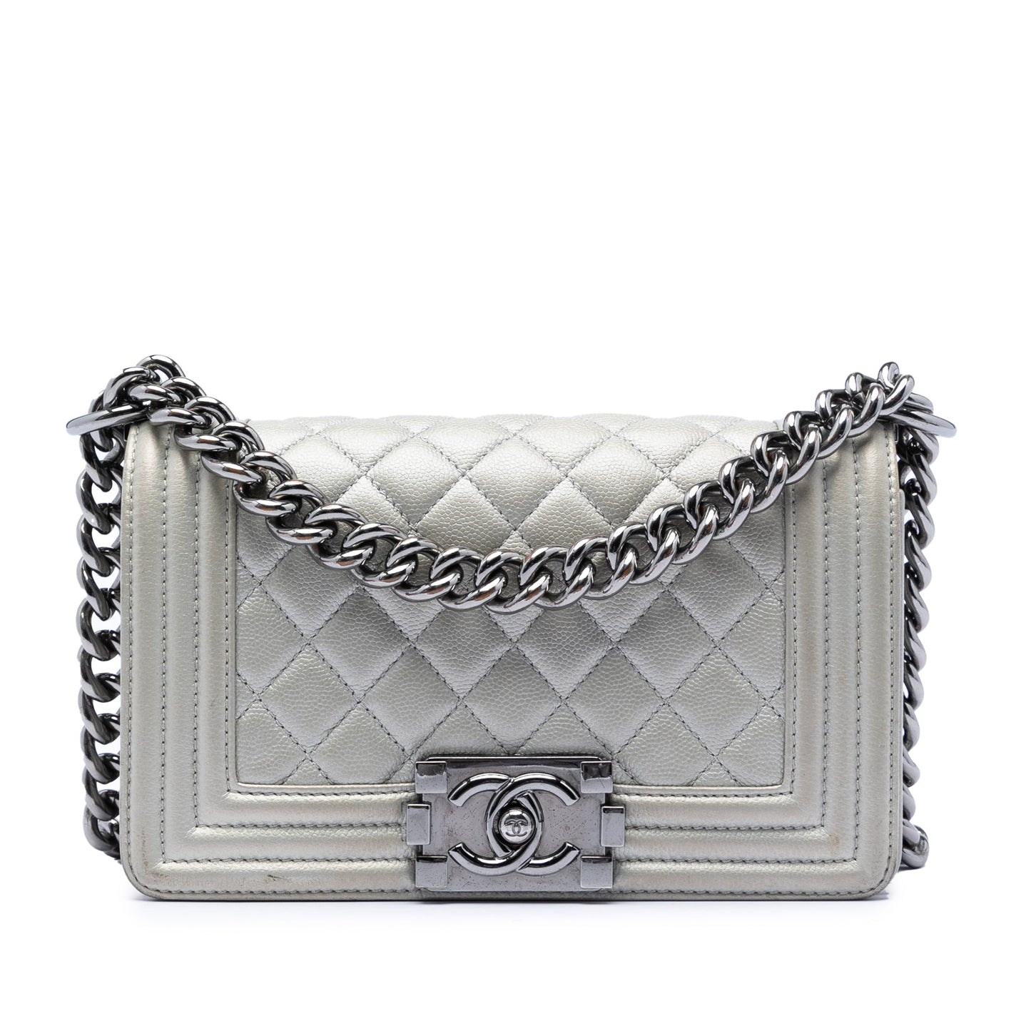 Chanel Small Quilted Metallic Caviar Boy Flap
