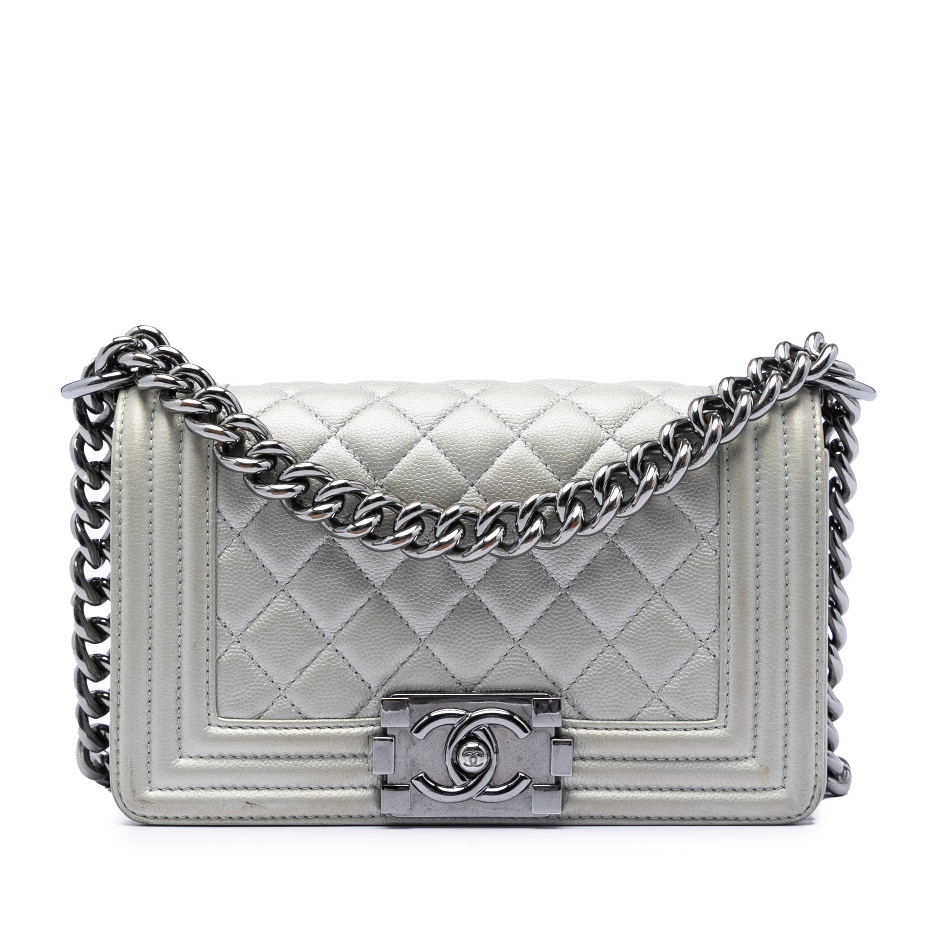 Chanel Small Quilted Metallic Caviar Boy Flap