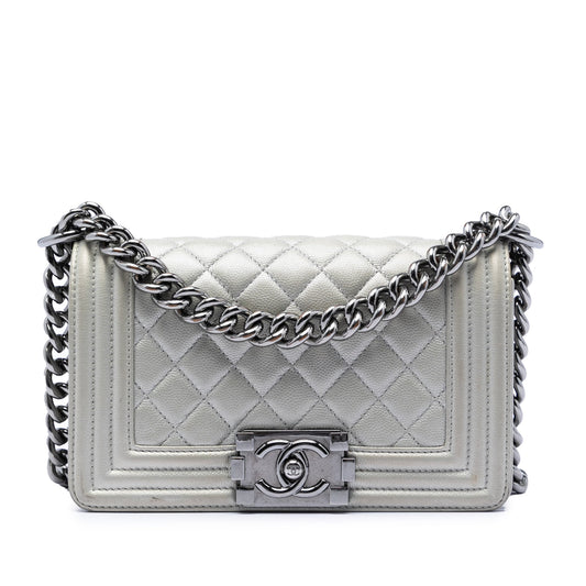 Chanel Small Quilted Metallic Caviar Boy Flap