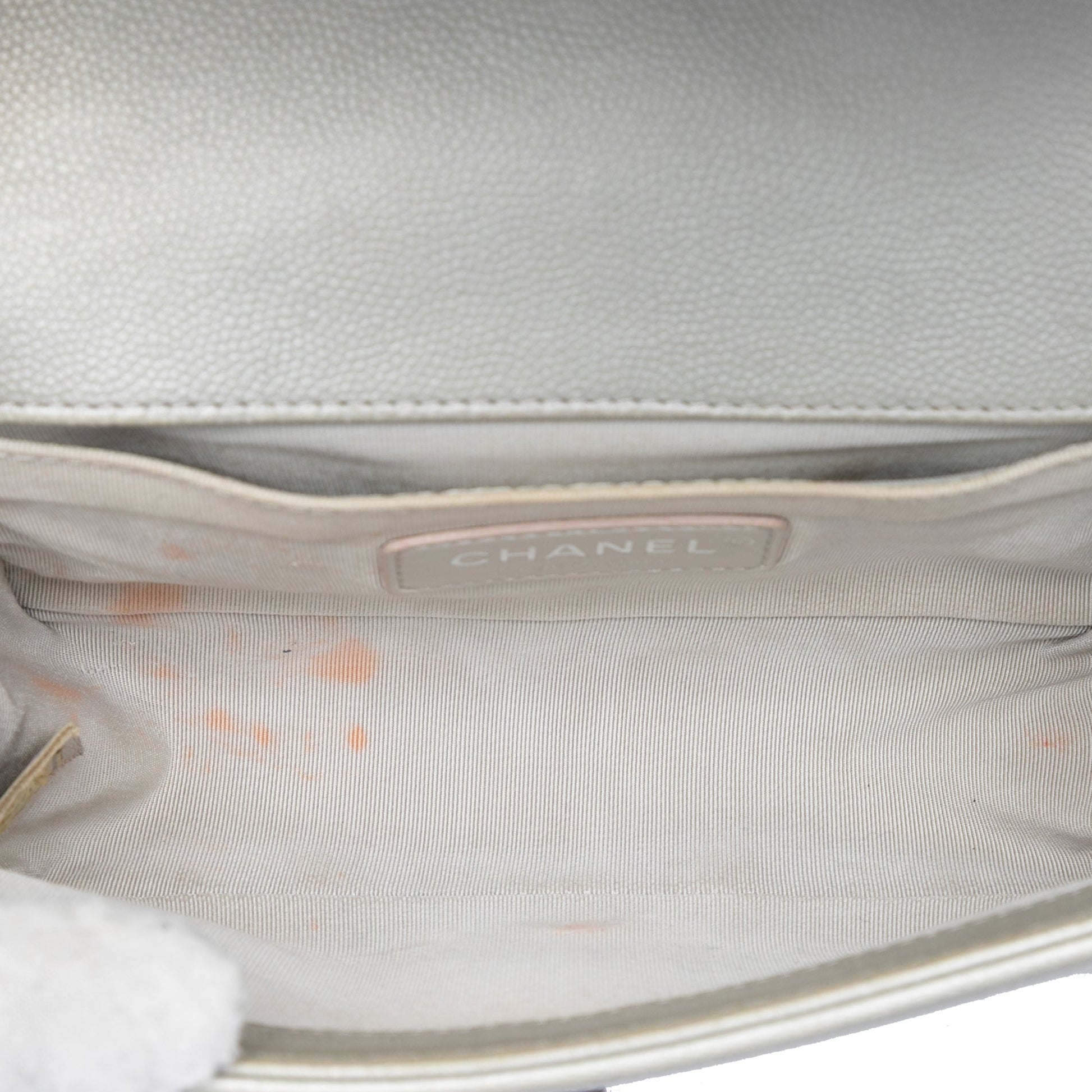 Chanel Small Quilted Metallic Caviar Boy Flap