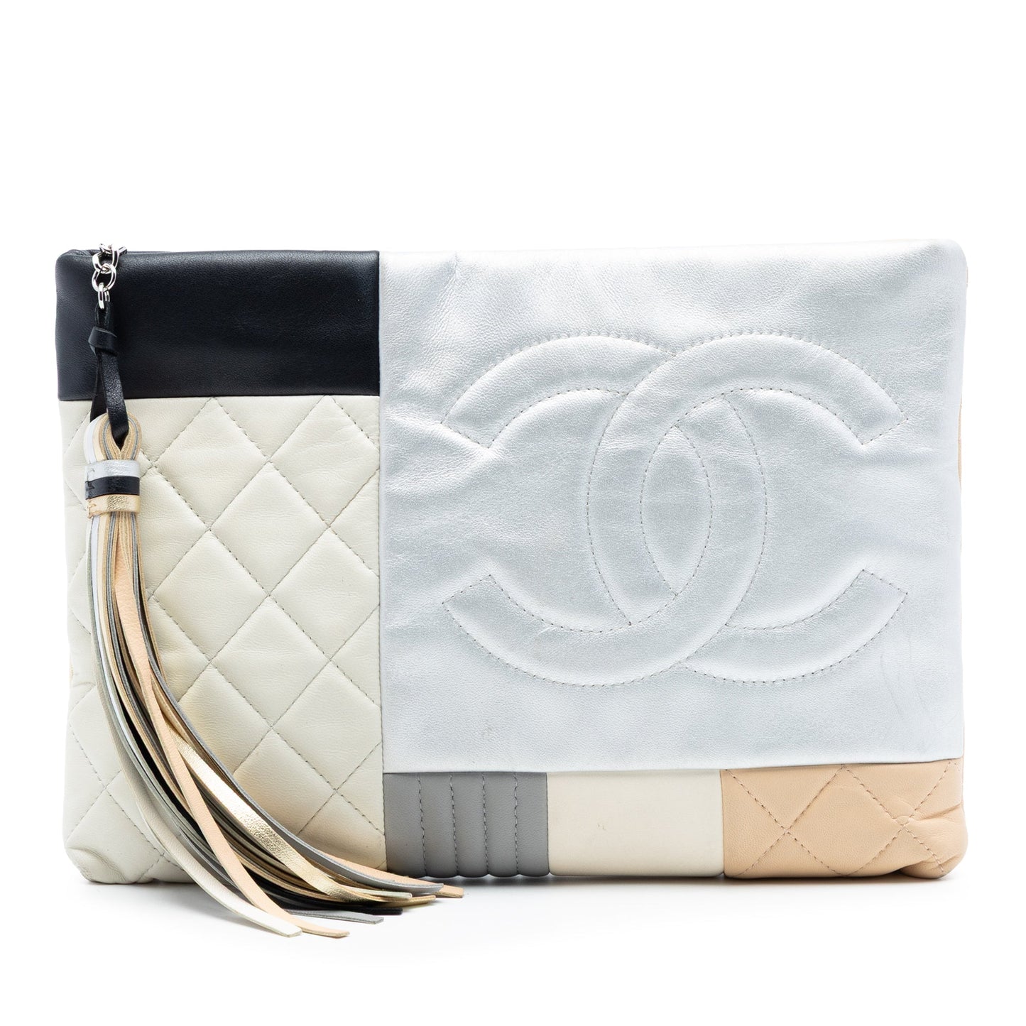 Chanel Quilted Lambskin Colorblock Patchwork O Case Clutch