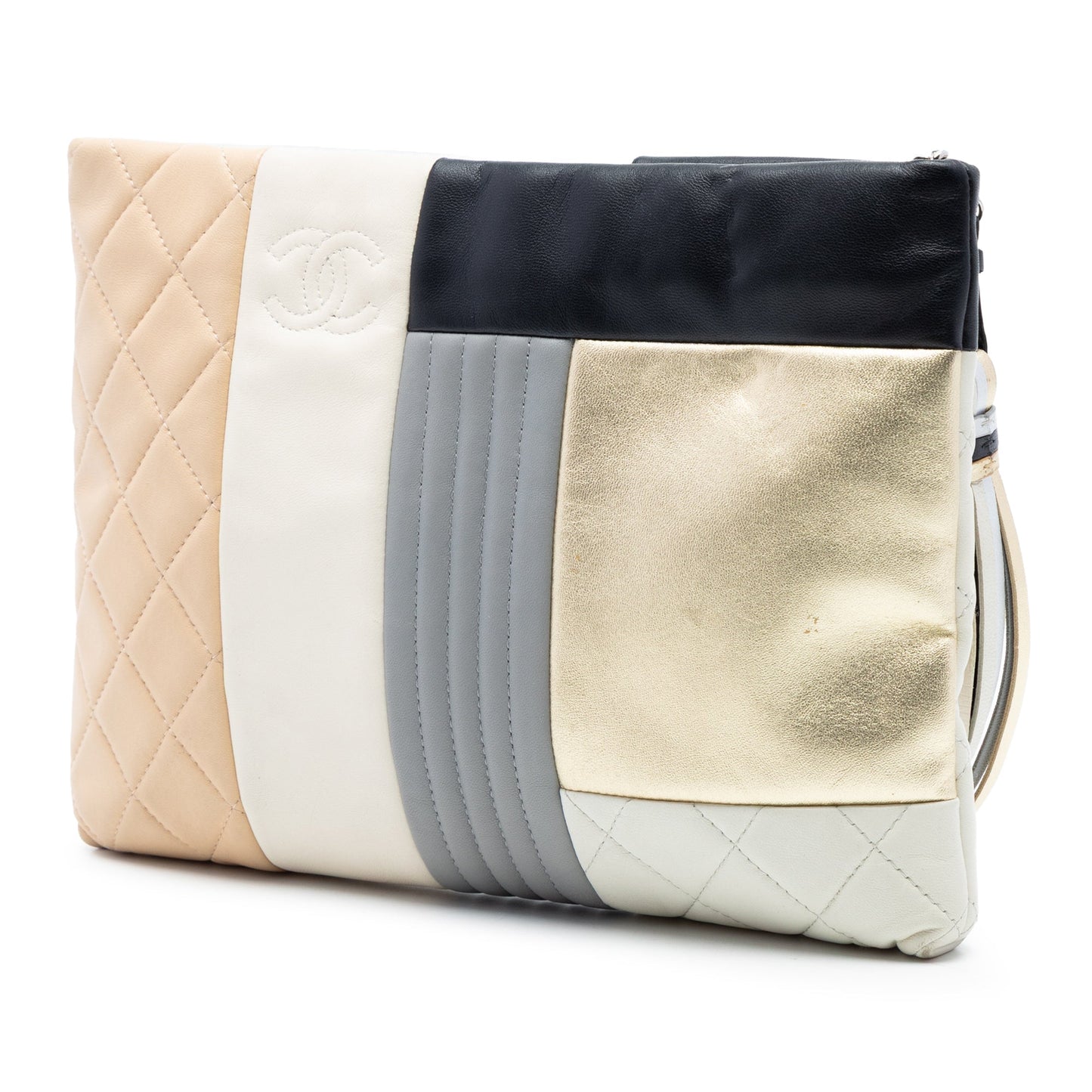 Chanel Quilted Lambskin Colorblock Patchwork O Case Clutch