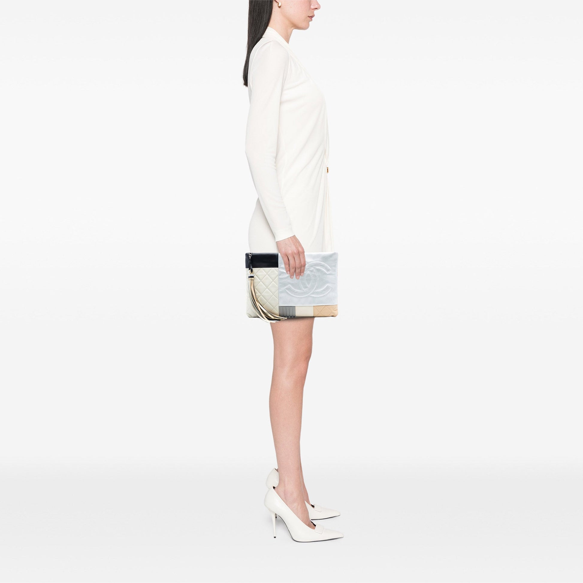 Chanel Quilted Lambskin Colorblock Patchwork O Case Clutch