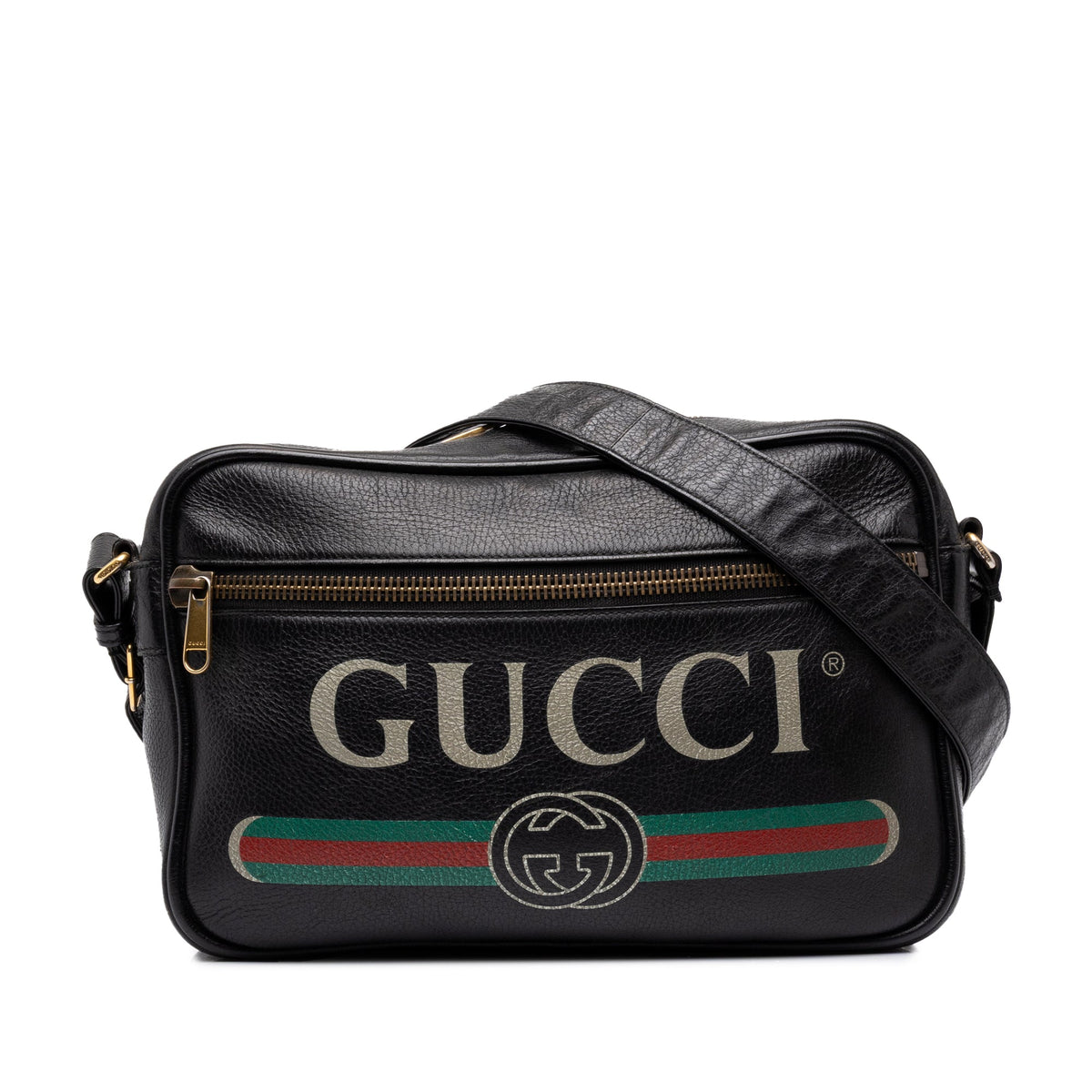 Gucci Grained Calfskin Logo Crossbody — Black