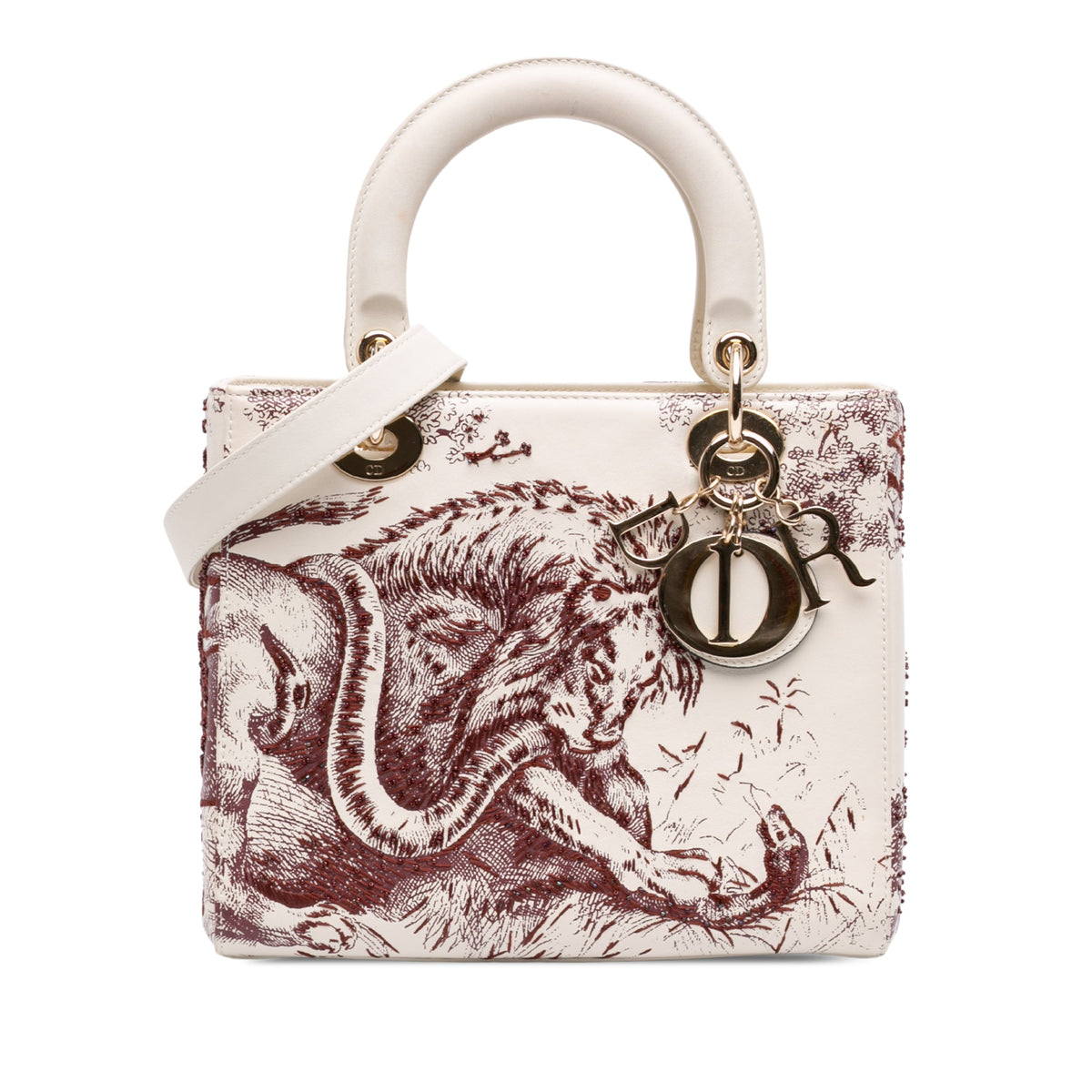 Dior Medium Smooth Calfskin Embroidered Beaded Toile de Jouy Lady Dior