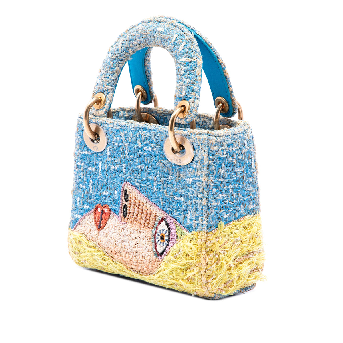 Dior Limited Edition Brian Calvin Lady Art Mini Beaded Raffia Lady Dior — Blue