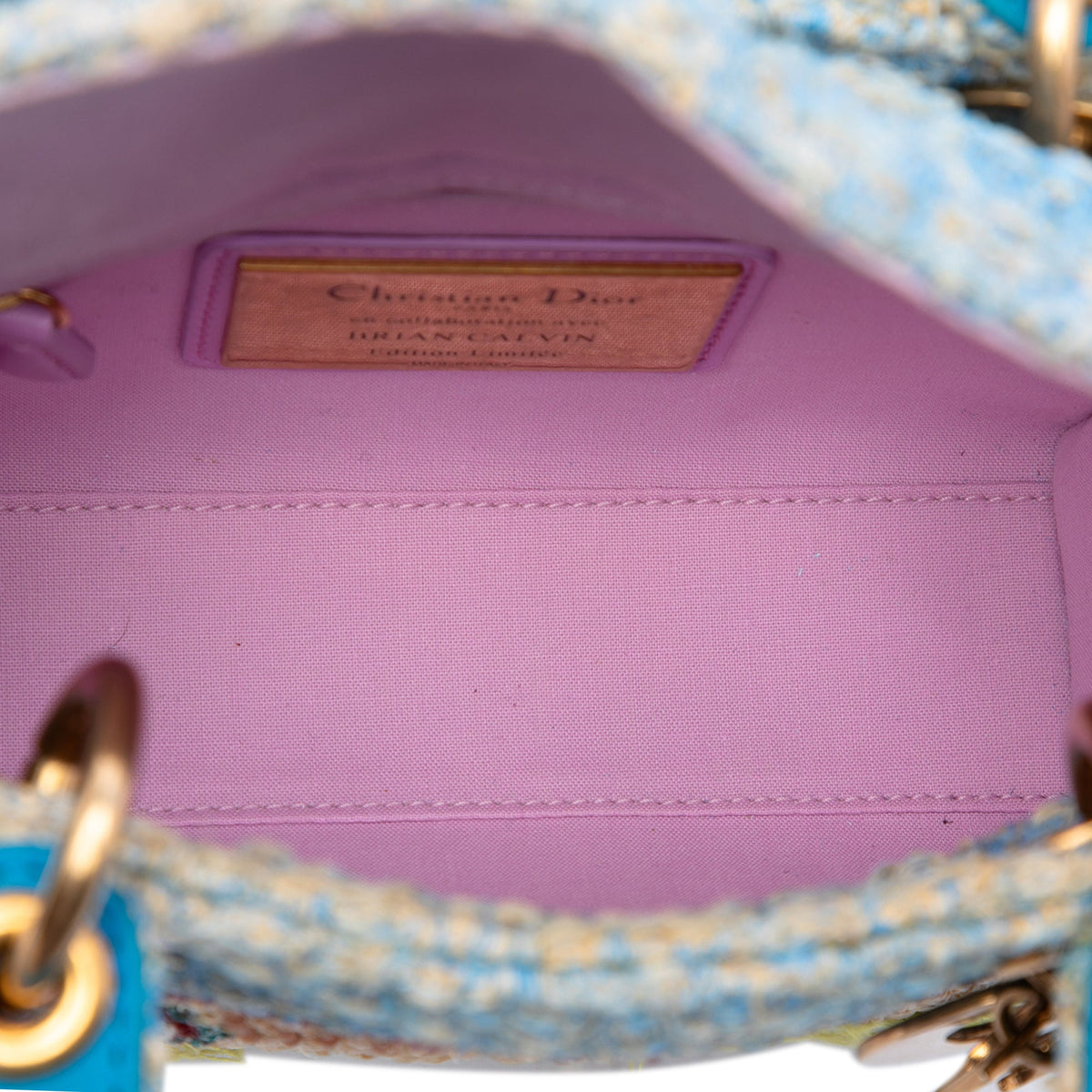 Dior Limited Edition Brian Calvin Lady Art Mini Beaded Raffia Lady Dior — Blue