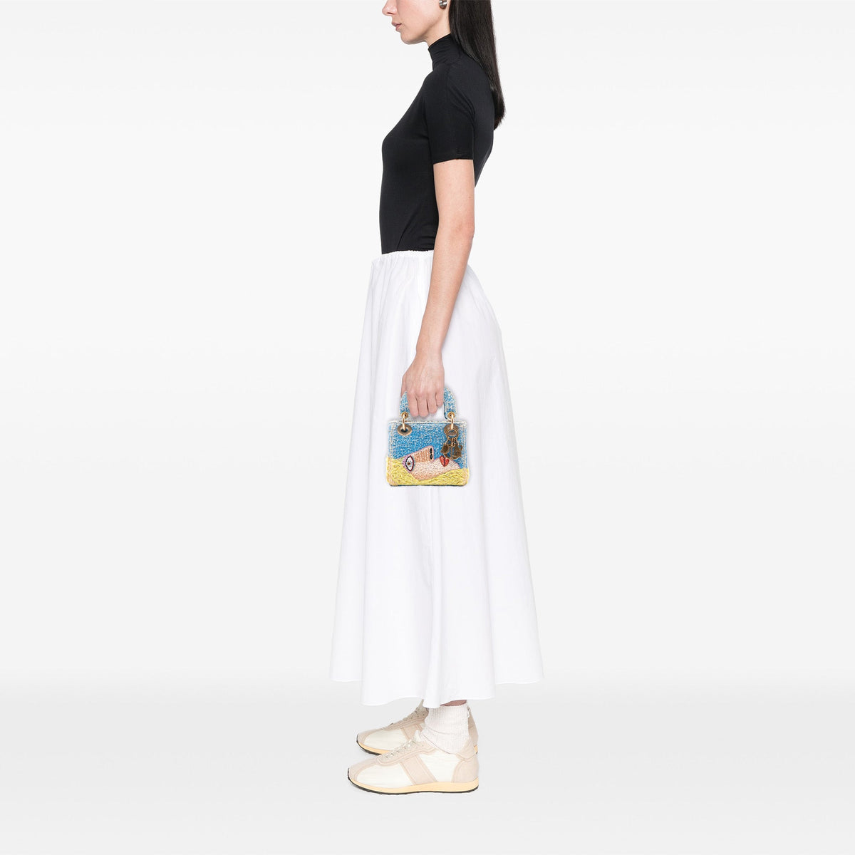 Dior Limited Edition Brian Calvin Lady Art Mini Beaded Raffia Lady Dior — Blue