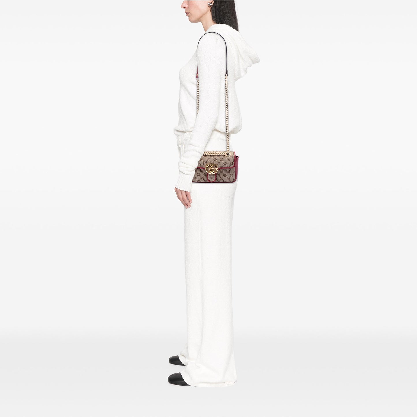 Gucci Small GG Marmont Matelasse Diagonal GG Canvas and Leather Shoulder Bag