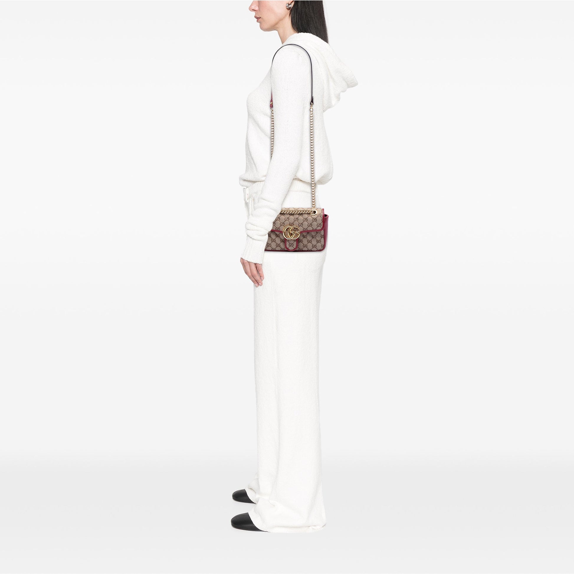 Gucci Small GG Marmont Matelasse Diagonal GG Canvas and Leather Shoulder Bag