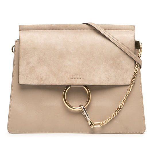 Chloé Medium Calfskin and Suede Faye Crossbody — Brown
