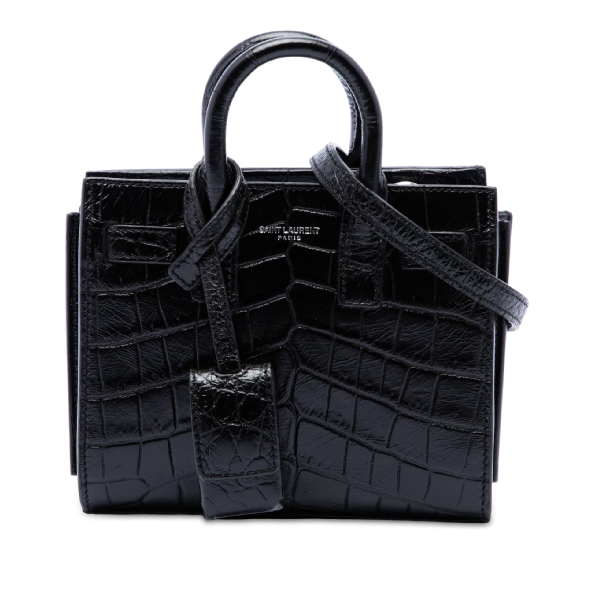 Saint Laurent Toy Croc Embossed Leather Sac De Jour Satchel