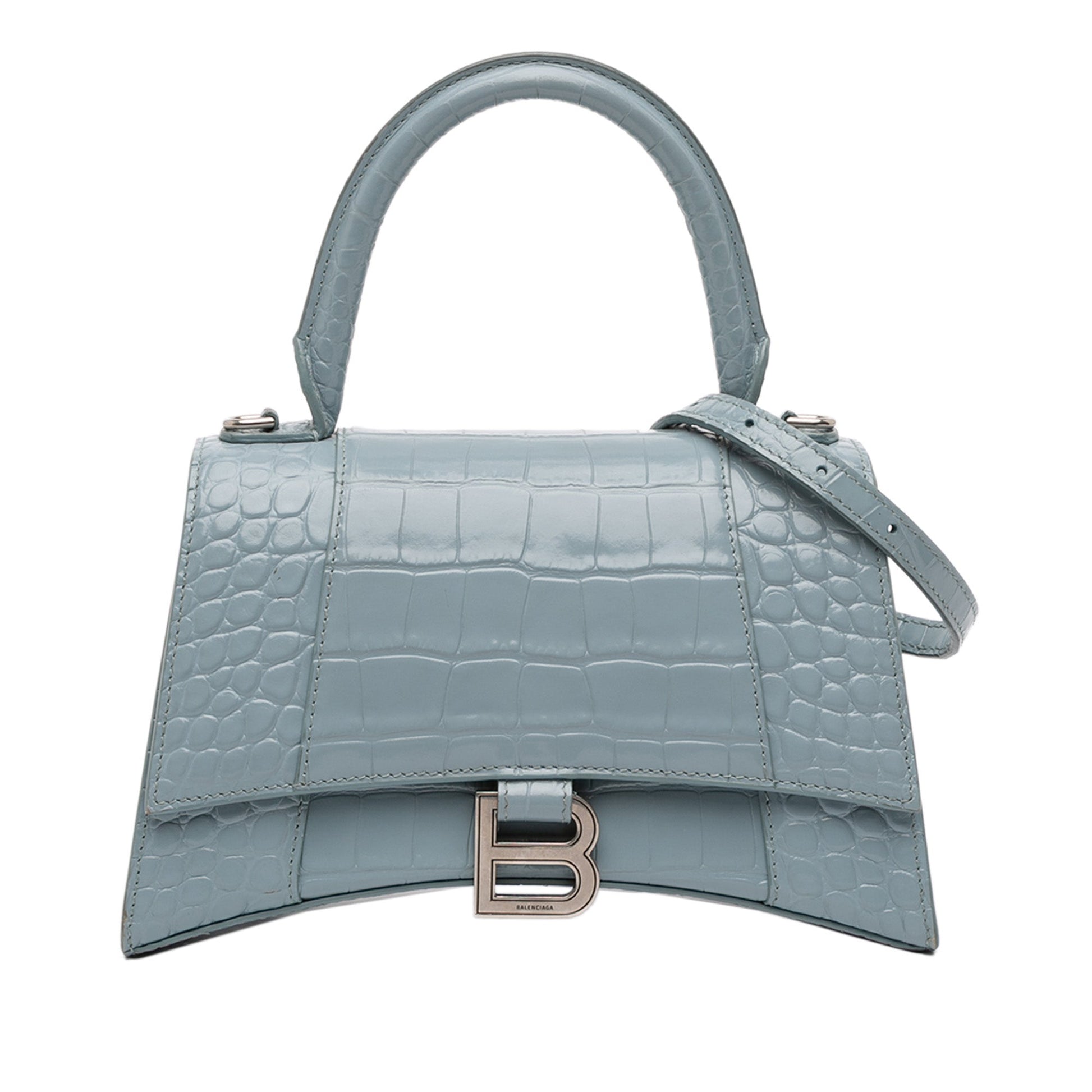 Balenciaga Small Croc Embossed Hourglass Top Handle Bag