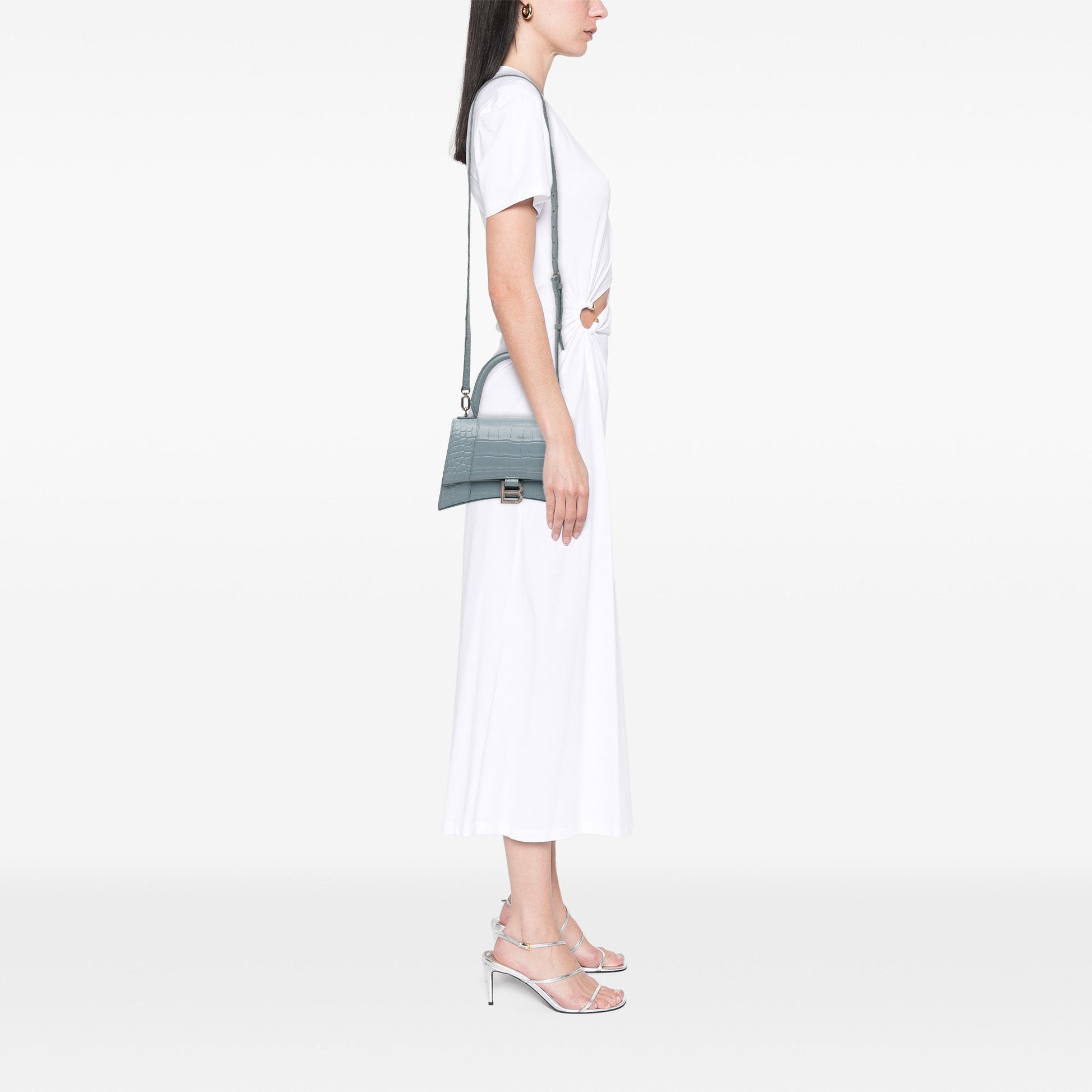 Balenciaga Small Croc Embossed Hourglass Top Handle Bag