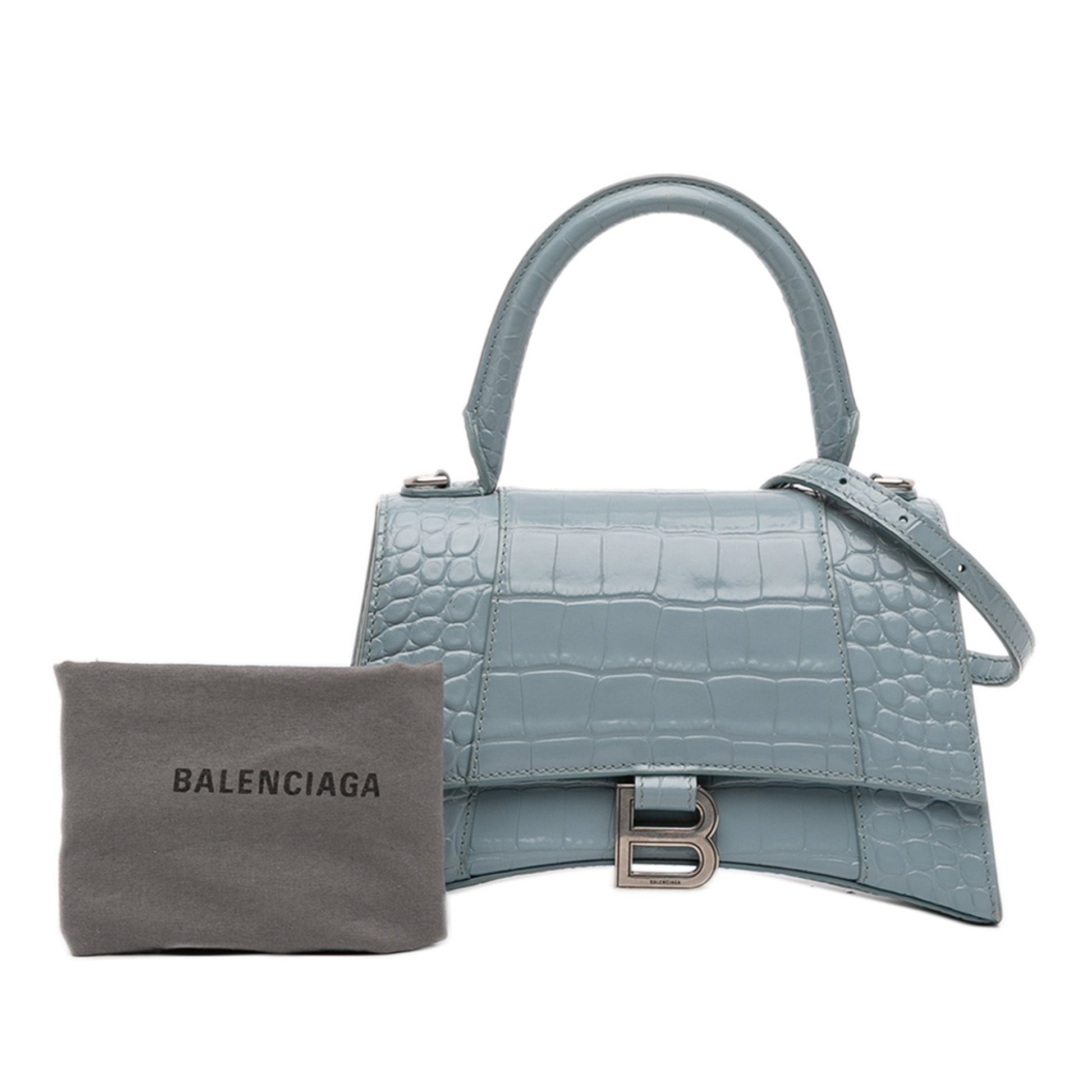 Balenciaga Small Croc Embossed Hourglass Top Handle Bag