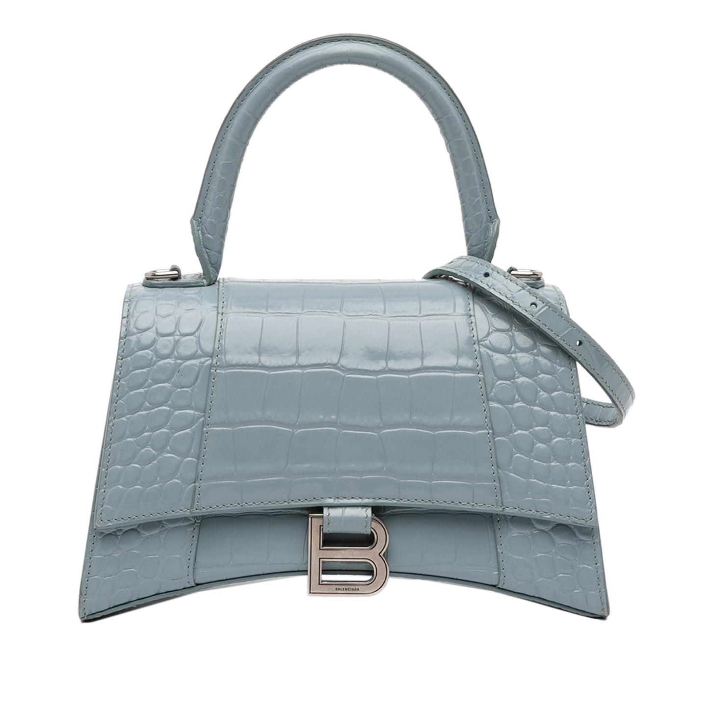 Balenciaga Small Croc Embossed Hourglass Top Handle Bag
