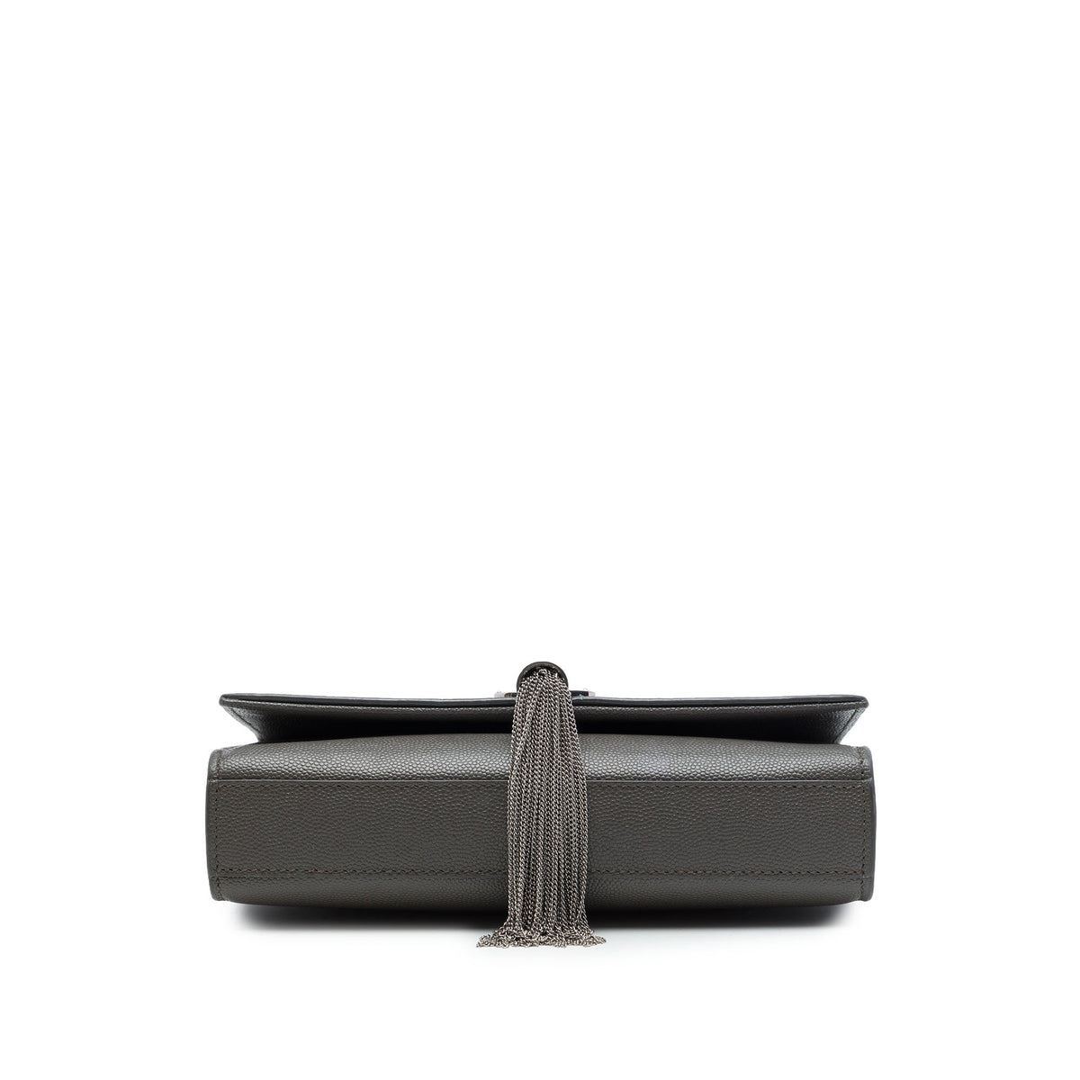 Saint Laurent Small Grain de Poudre Monogram Kate Tassel Crossbody — Gray