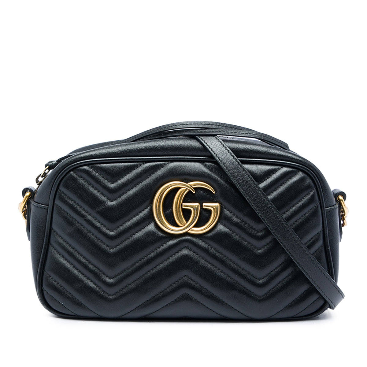 Gucci Small GG Marmont Matelasse Calfskin Crossbody — Black