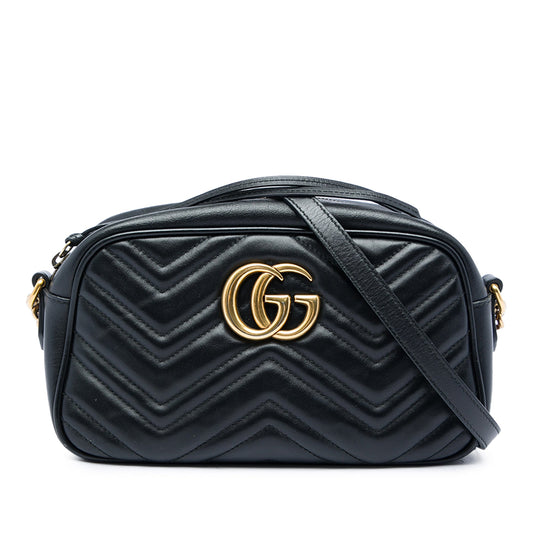 Gucci Small GG Marmont Matelasse Calfskin Crossbody — Black