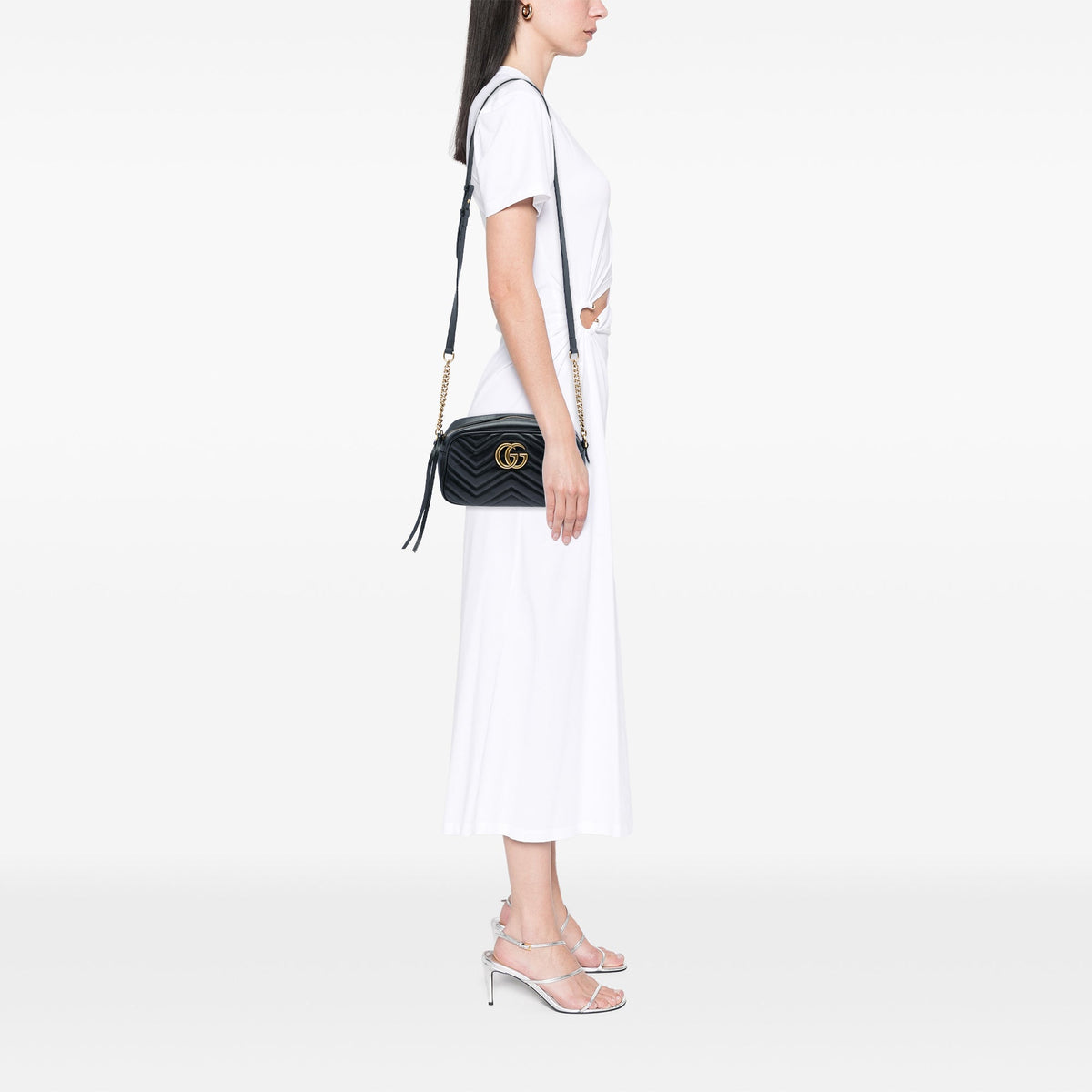 Gucci Small GG Marmont Matelasse Calfskin Crossbody — Black