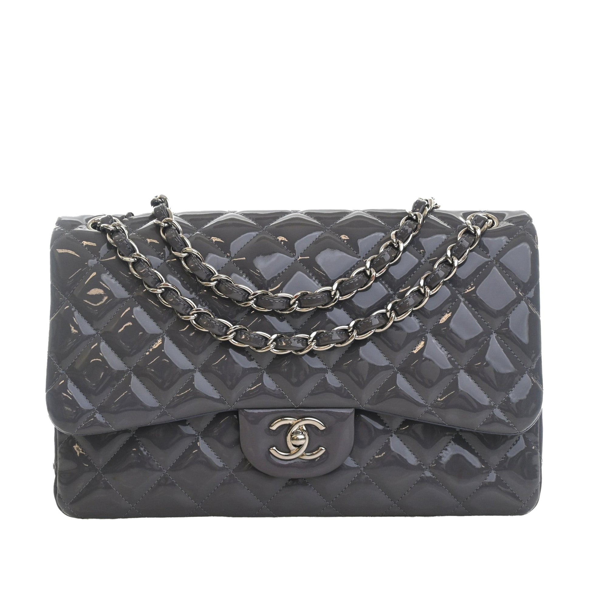 Chanel Jumbo Classic Striped Patent Double Flap