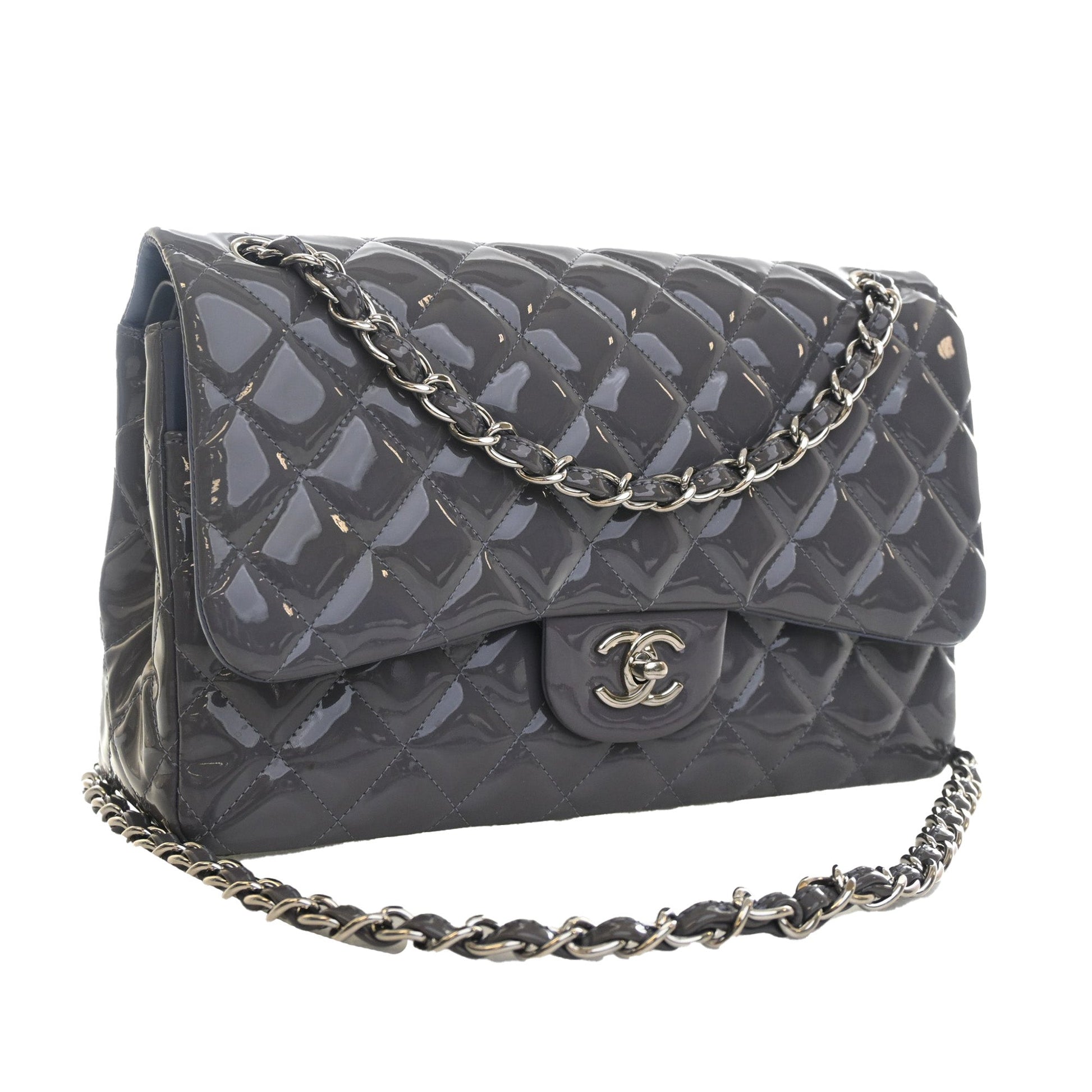 Chanel Jumbo Classic Striped Patent Double Flap