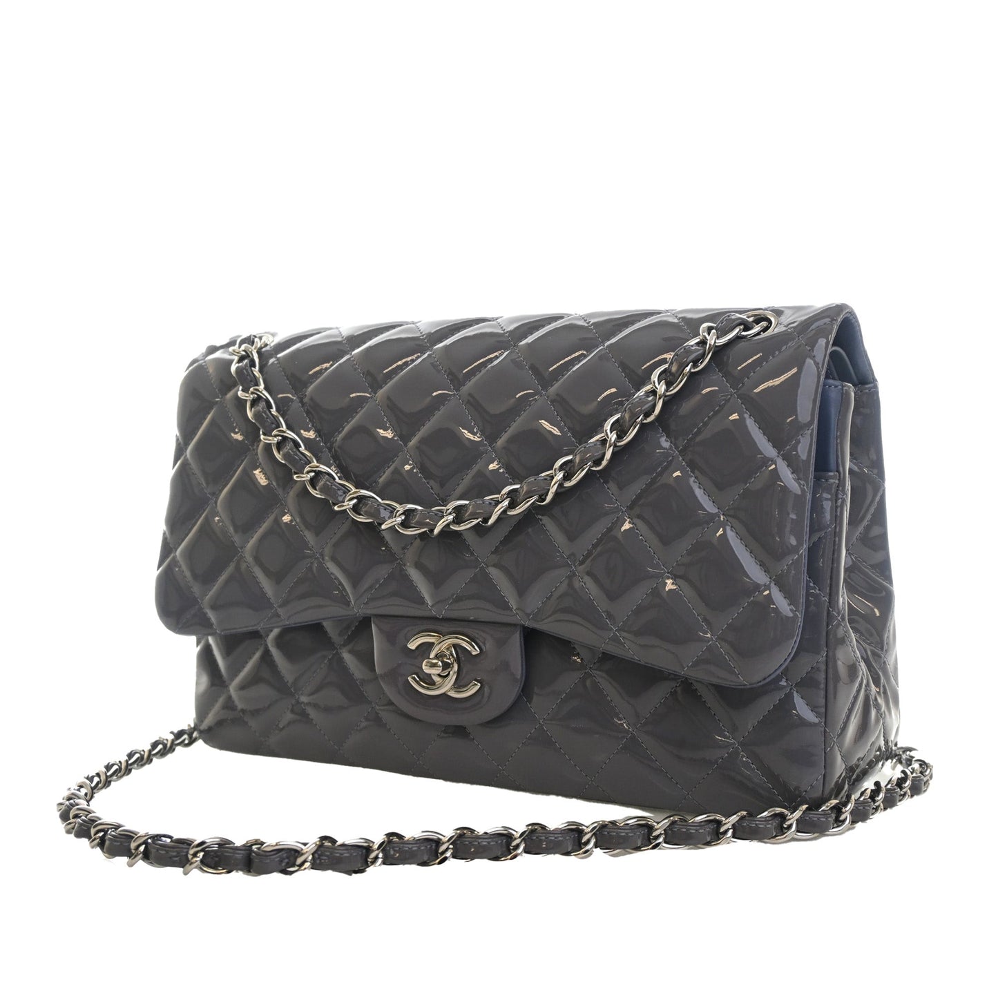 Chanel Jumbo Classic Striped Patent Double Flap