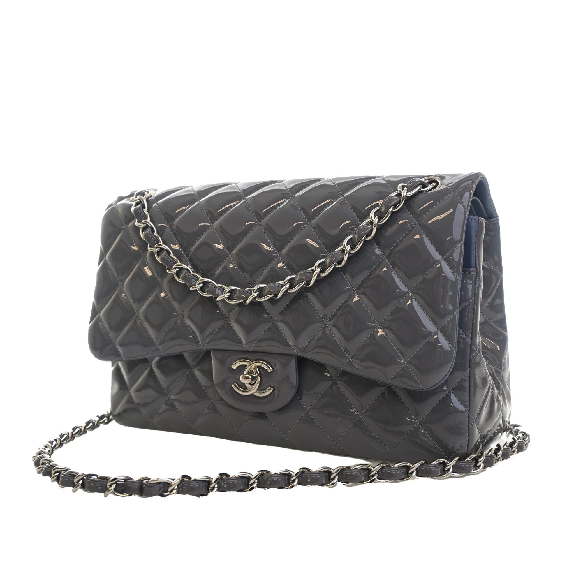 Chanel Jumbo Classic Striped Patent Double Flap