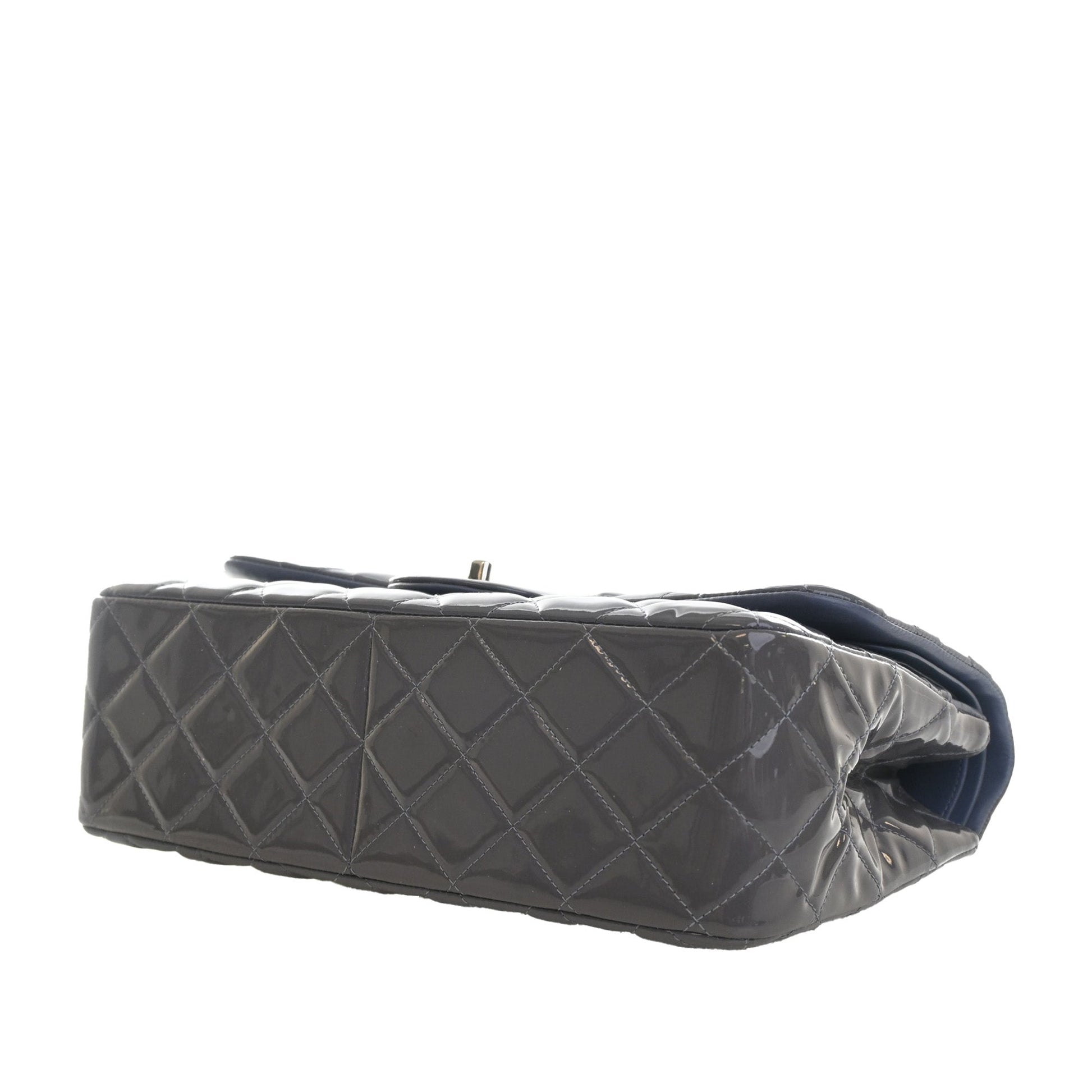 Chanel Jumbo Classic Striped Patent Double Flap
