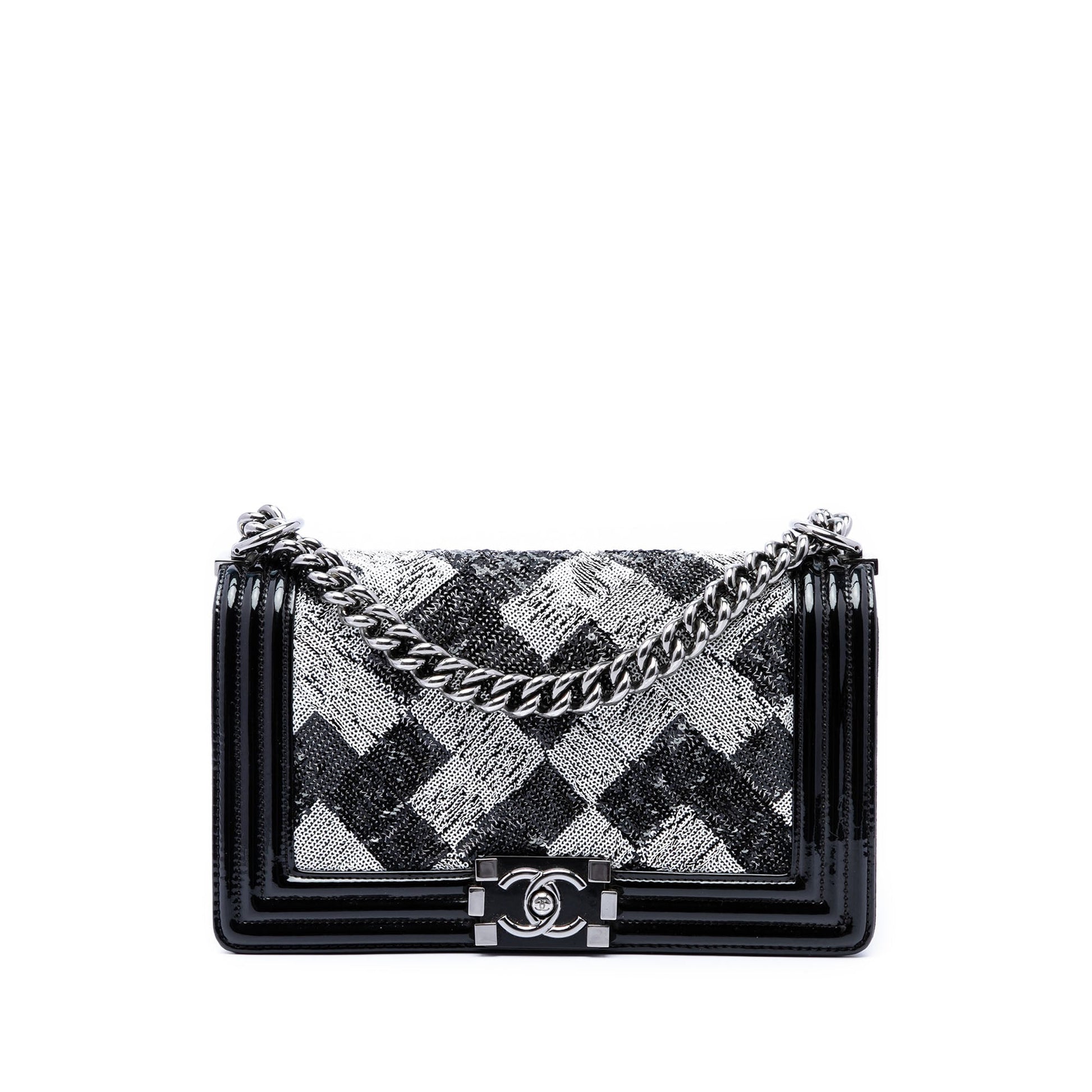 Chanel Old Medium Sequin And Patent Boy Flap