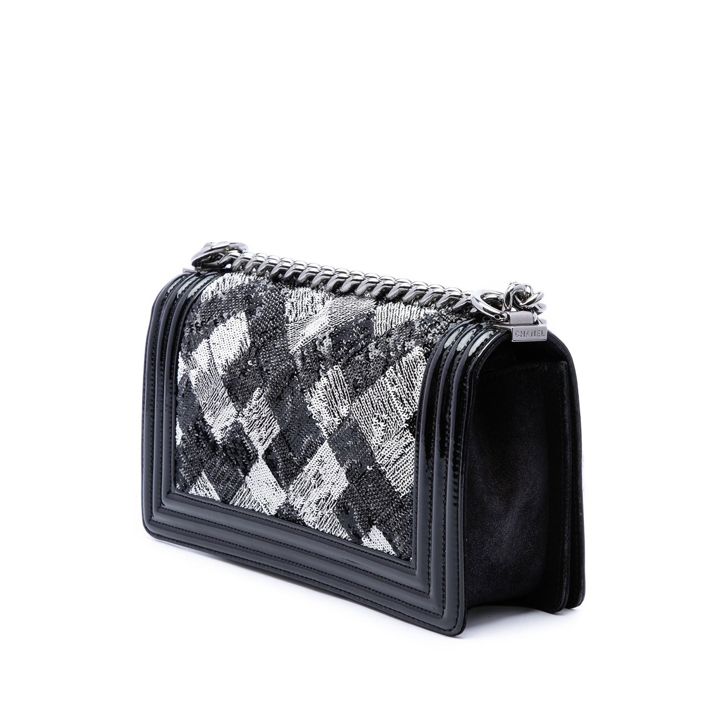 Chanel Old Medium Sequin And Patent Boy Flap