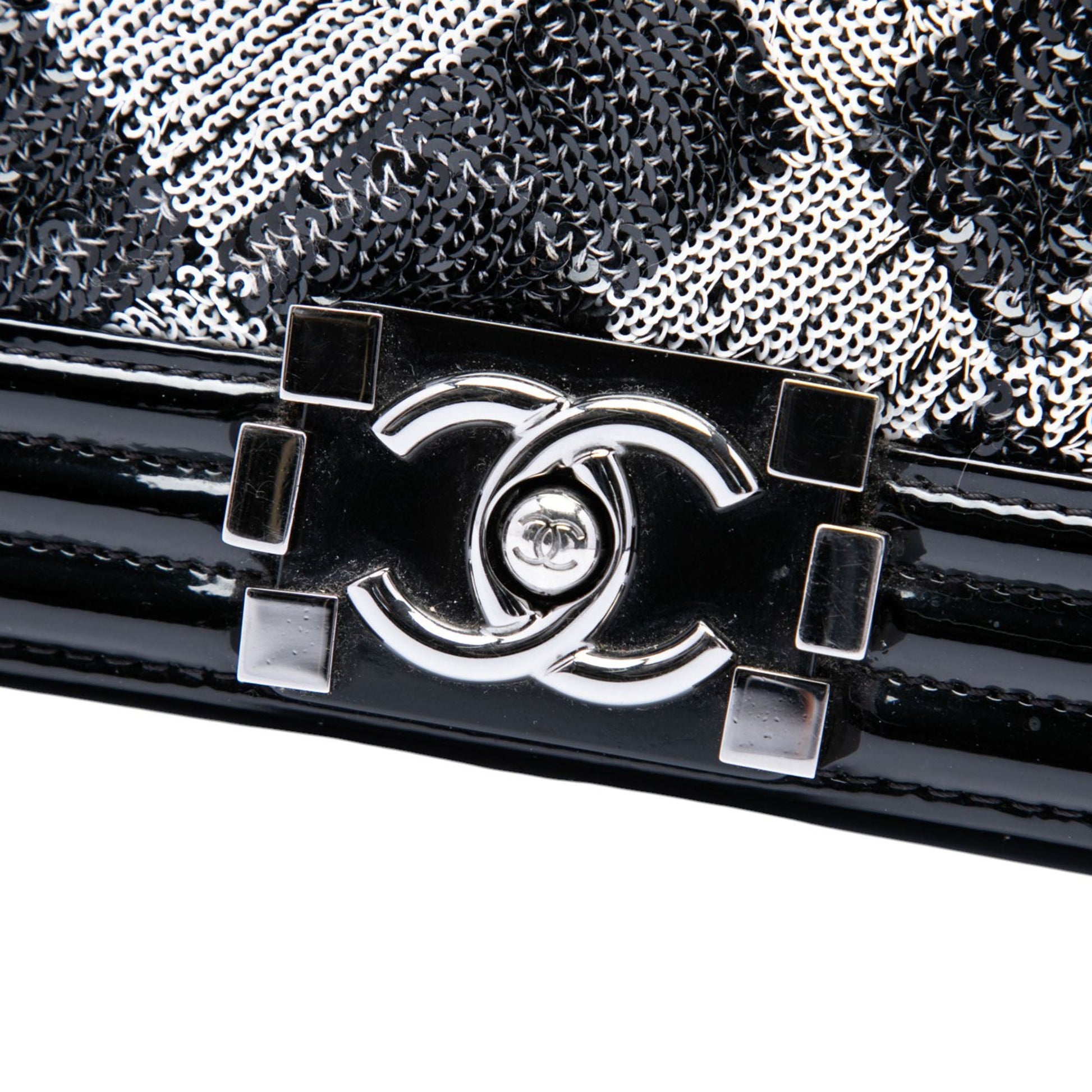 Chanel Old Medium Sequin And Patent Boy Flap