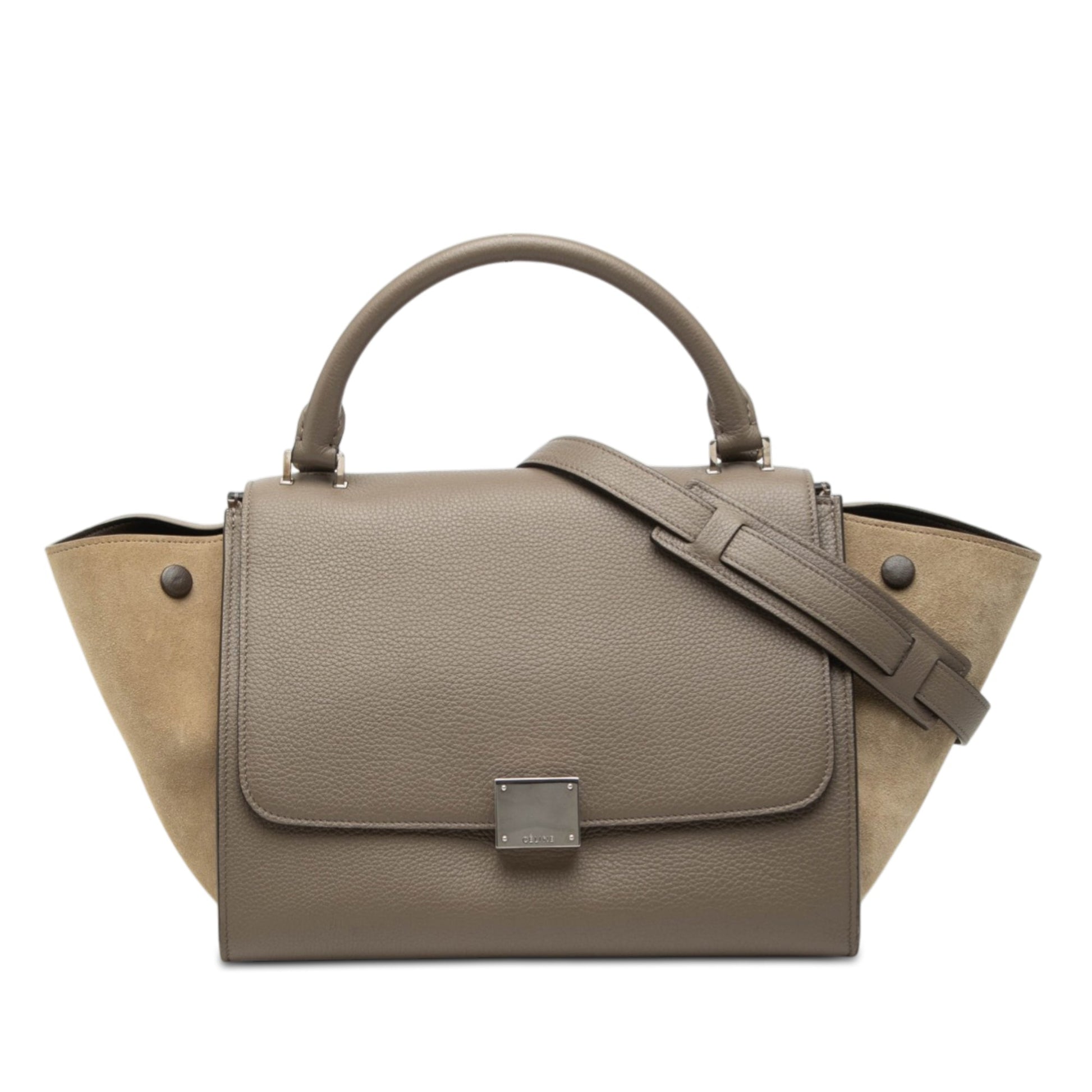 Celine Small Bicolor Calfskin and Suede Trapeze Satchel