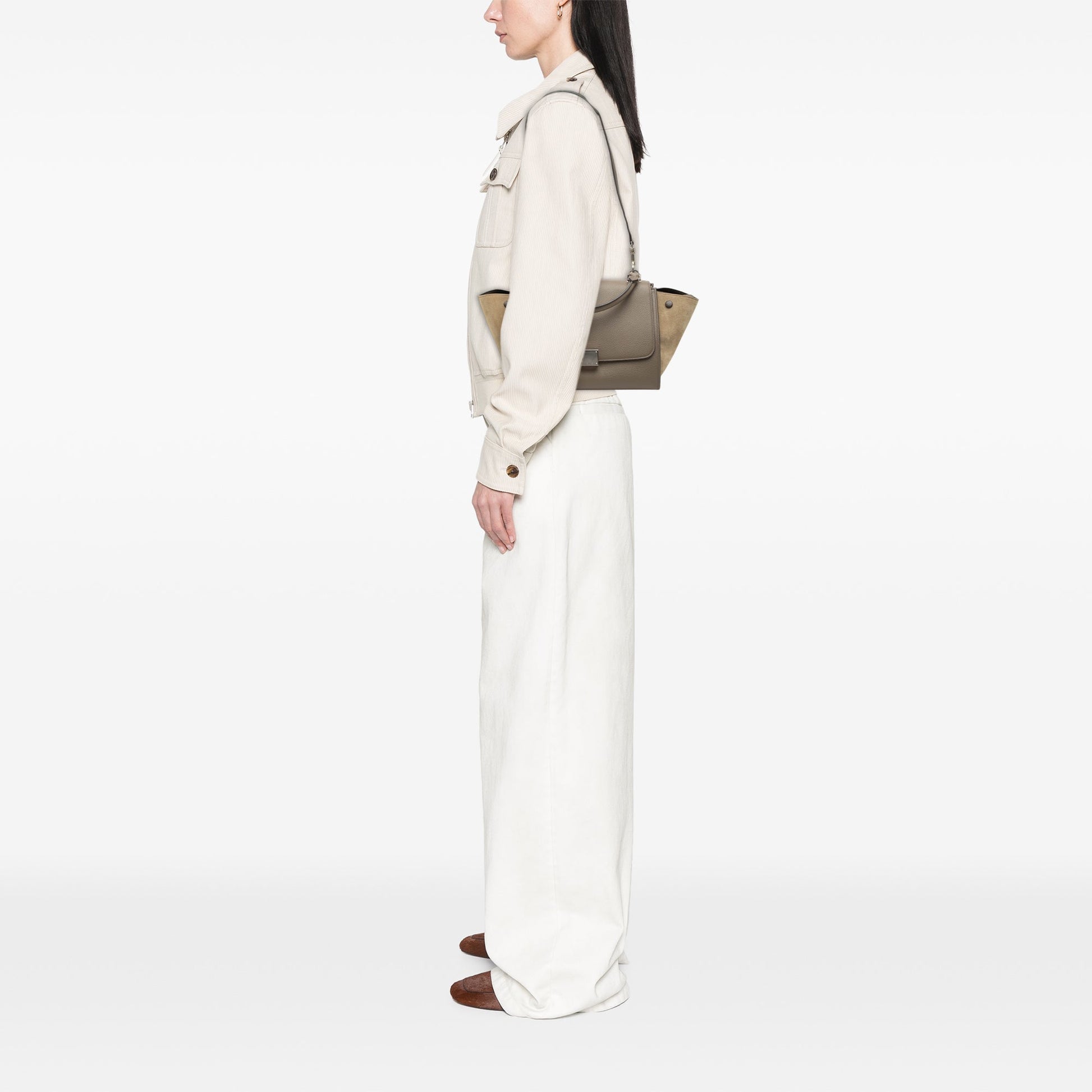 Celine Small Bicolor Calfskin and Suede Trapeze Satchel