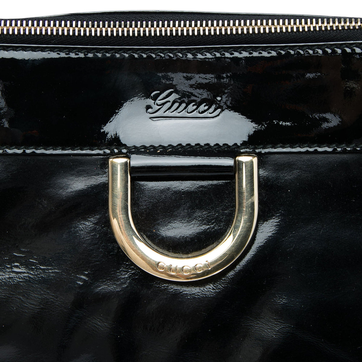 Gucci Patent Abbey D Ring Tote — Black