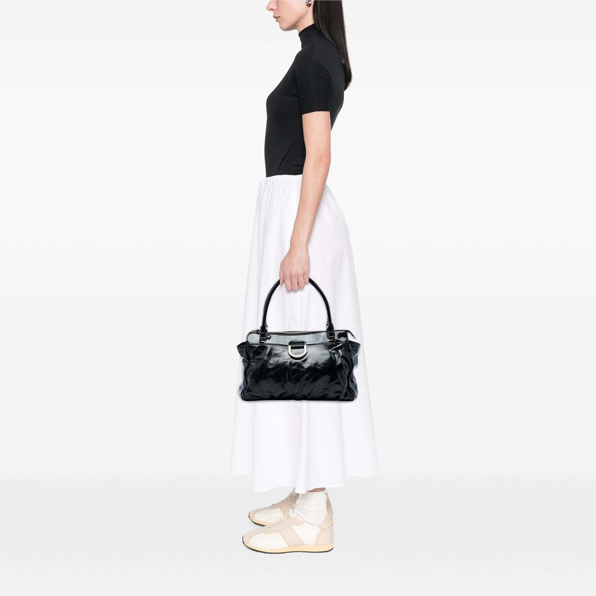 Gucci Patent Abbey D Ring Tote — Black