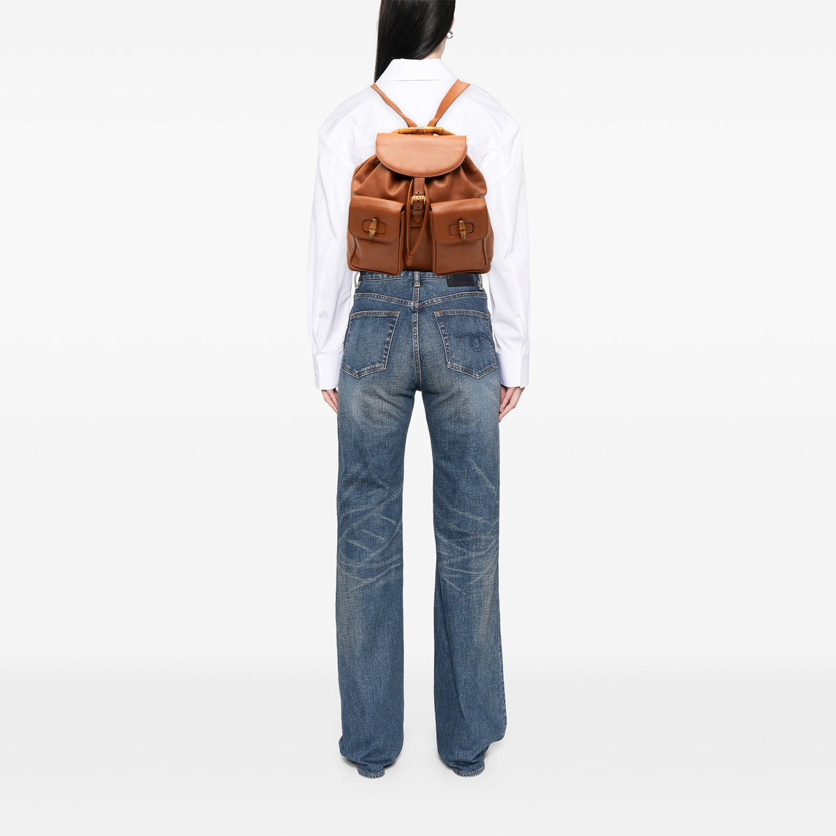 Gucci Large Calfskin Bamboo Drawstring Backpack