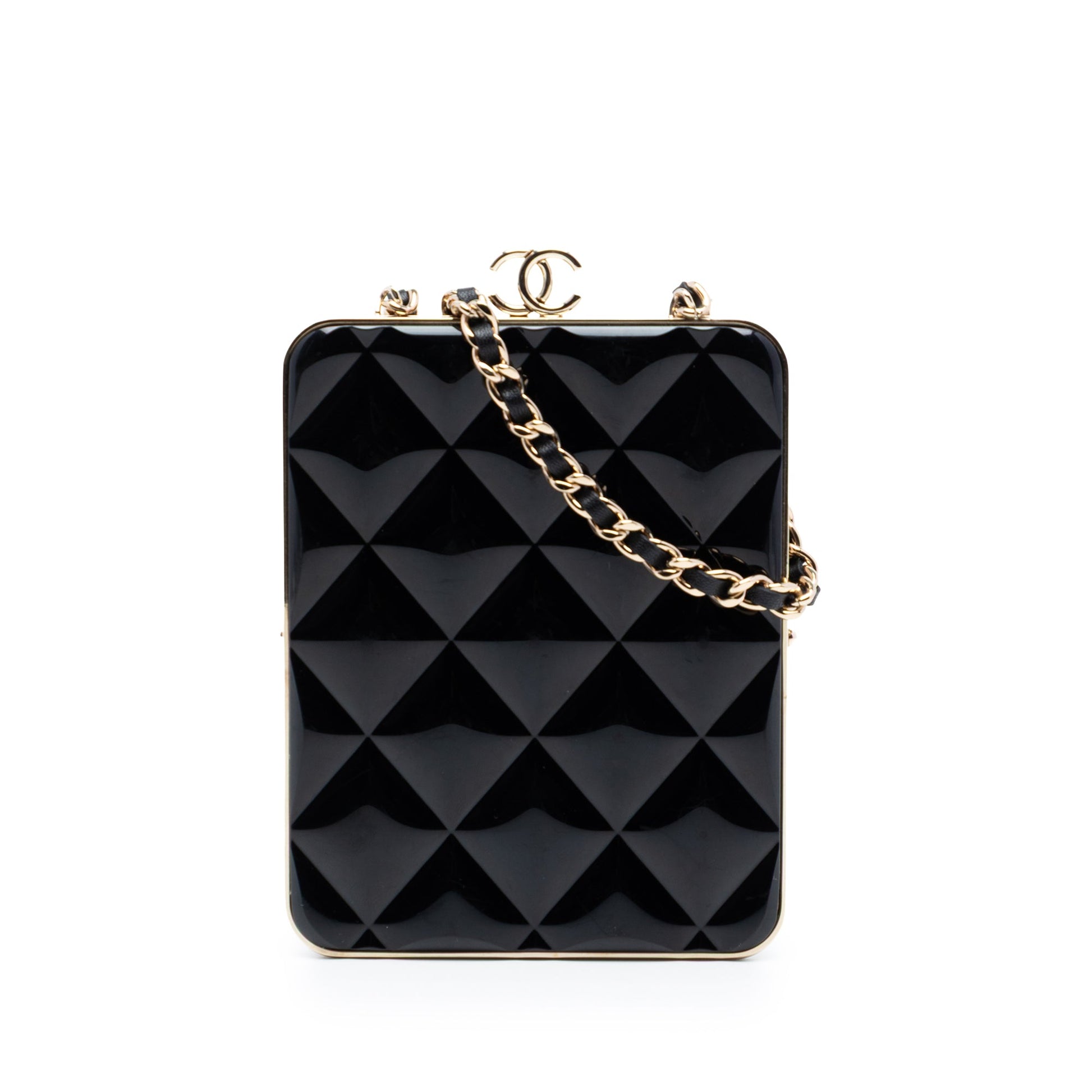 Chanel CC Quilted Acrylic and Lambskin Evening Clutch With Chain