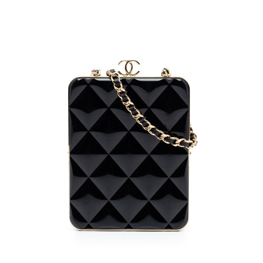 Chanel CC Quilted Acrylic and Lambskin Evening Clutch With Chain