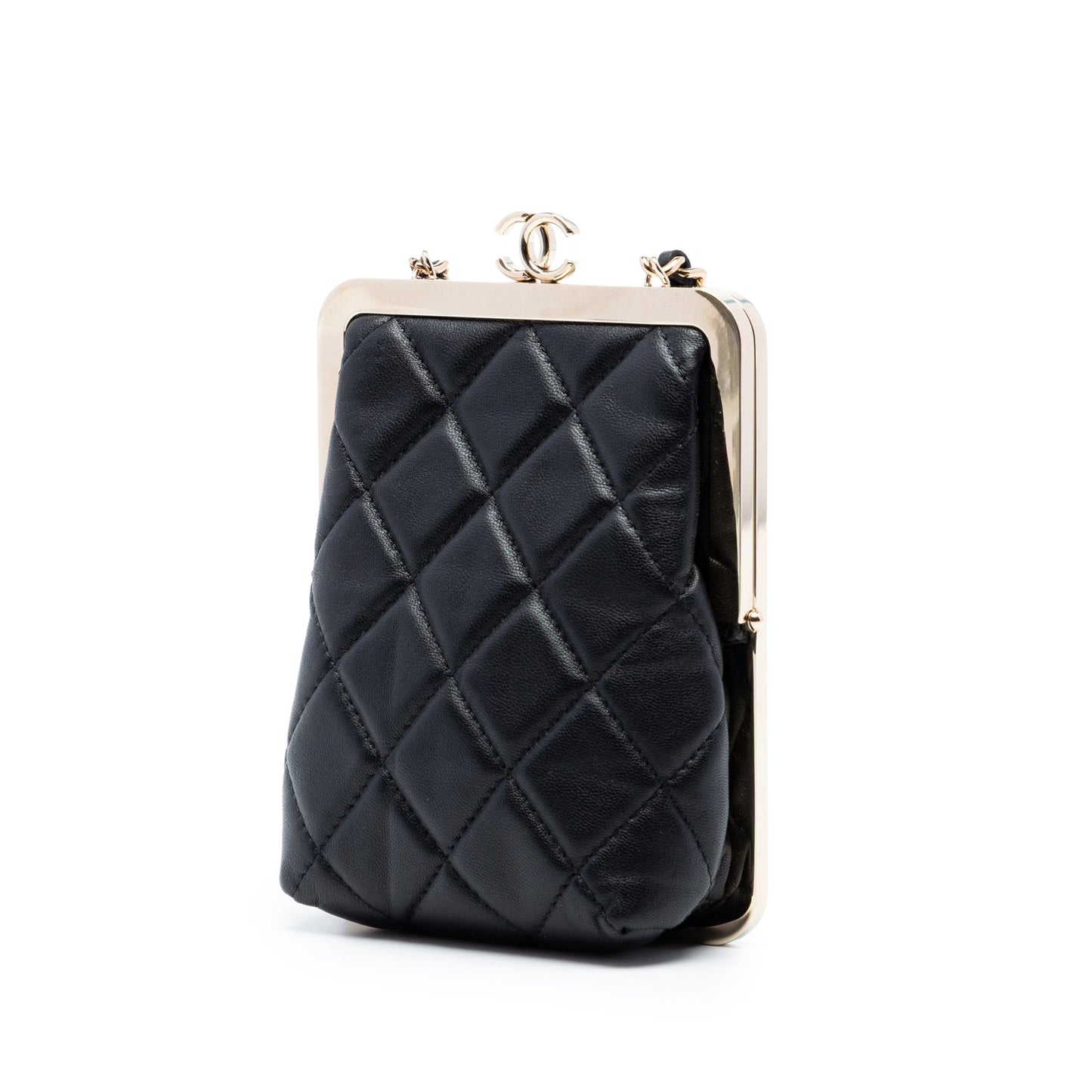 Chanel CC Quilted Acrylic and Lambskin Evening Clutch With Chain