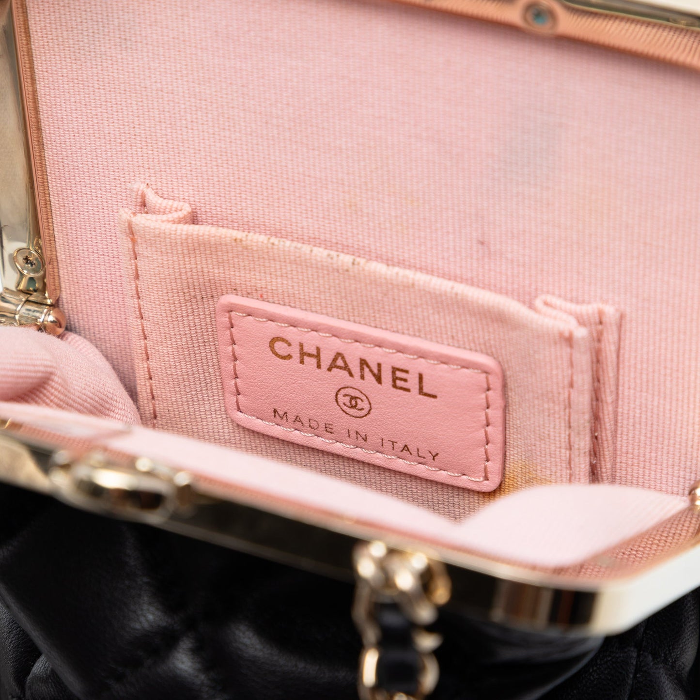 Chanel CC Quilted Acrylic and Lambskin Evening Clutch With Chain