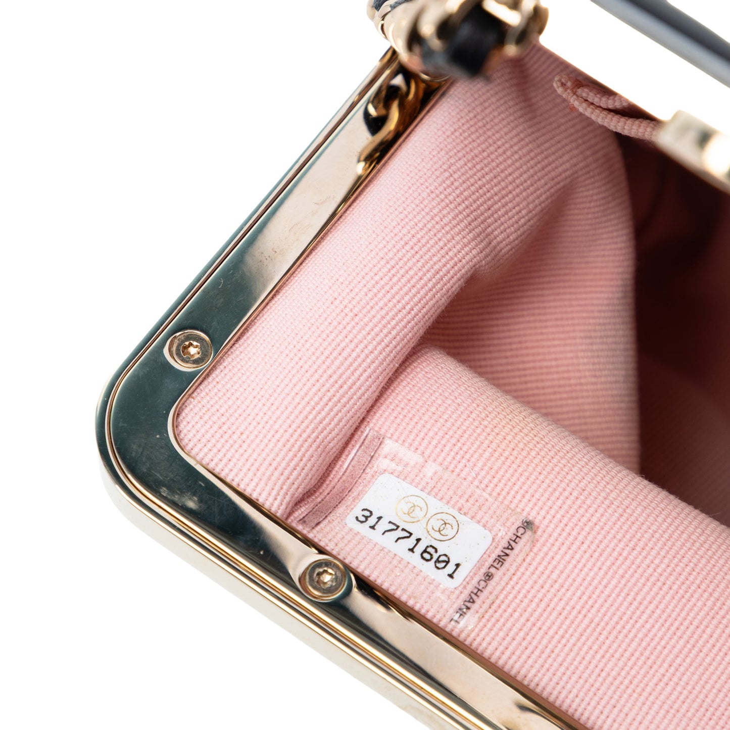 Chanel CC Quilted Acrylic and Lambskin Evening Clutch With Chain