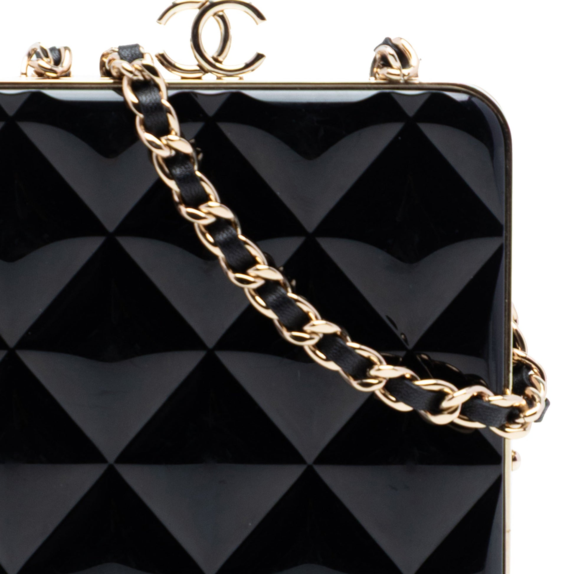 Chanel CC Quilted Acrylic and Lambskin Evening Clutch With Chain