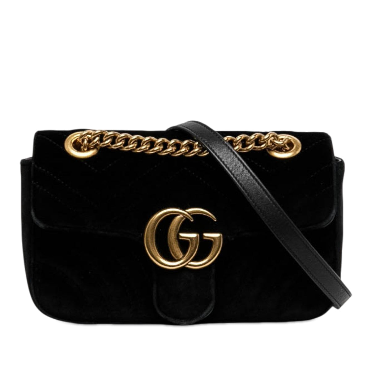 Gucci Small GG Marmont Matelasse Velvet Shoulder Bag — Black