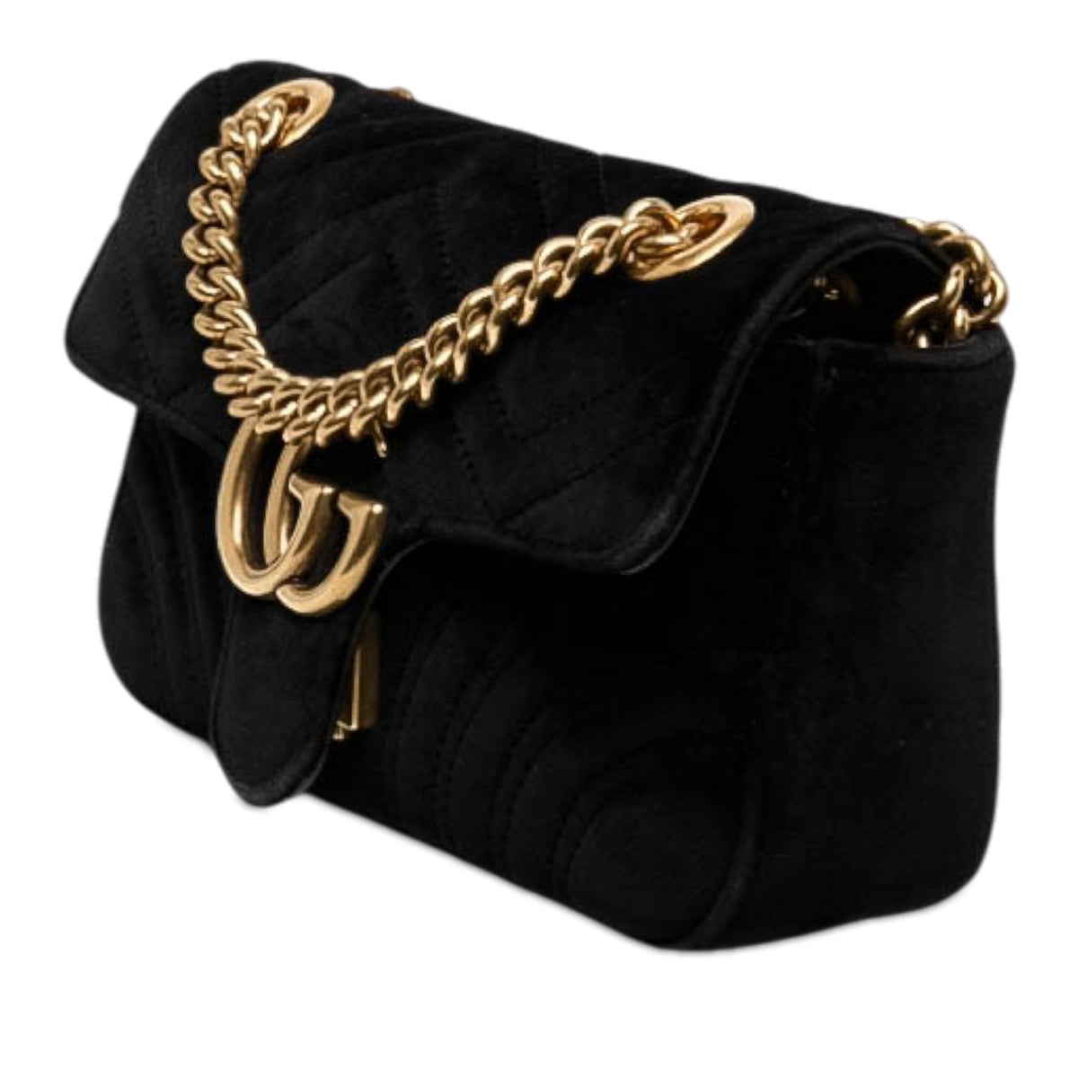 Gucci Small GG Marmont Matelasse Velvet Shoulder Bag — Black