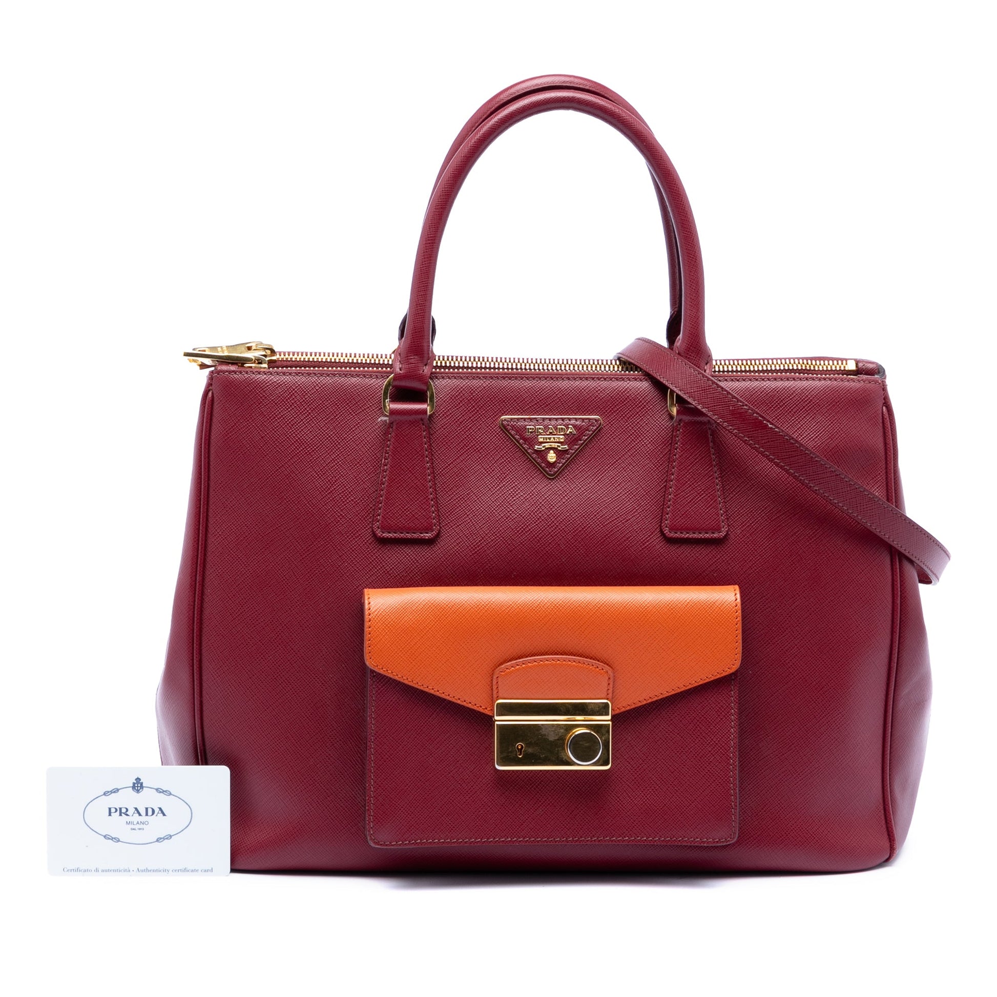 Prada Saffiano Lux Galleria Double Zip Front Pocket Satchel